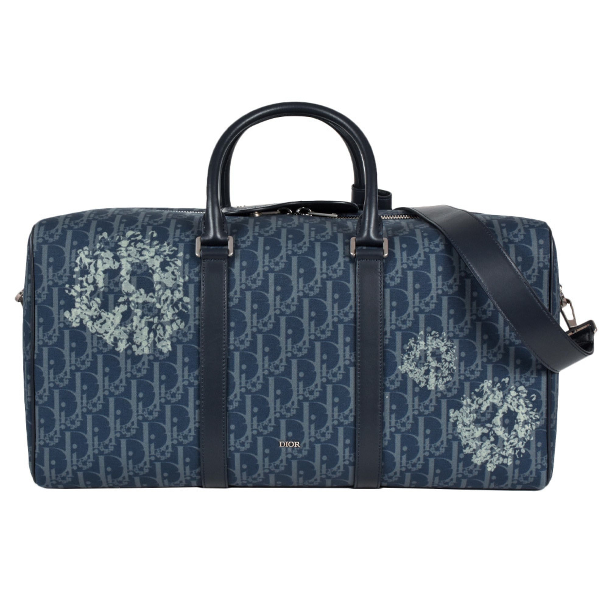 Christian Dior Navy Leather Cotton Denim Boston Bag (Pre-Owned)