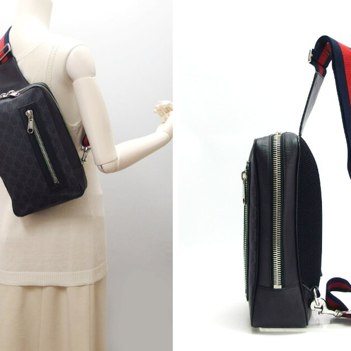 Gucci Black Coated Canvas Leather Shoulder Bag Sling Bag (Pre-Owned)