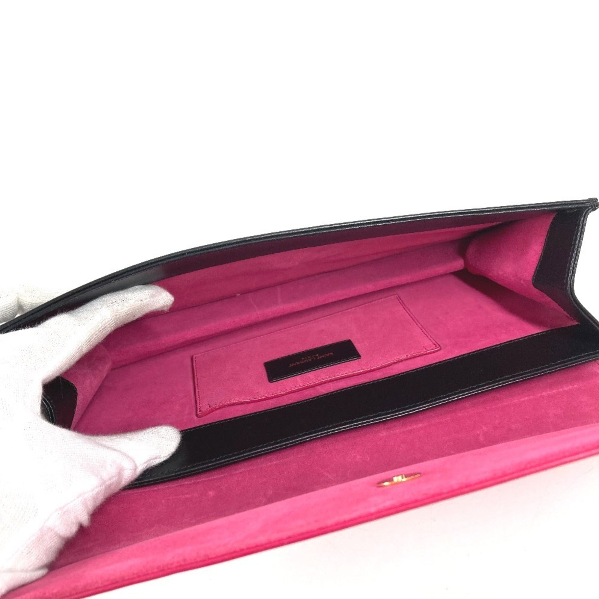 Yves Saint Laurent Black Pink Leather Clutch Bag Handbag (Pre-Owned)