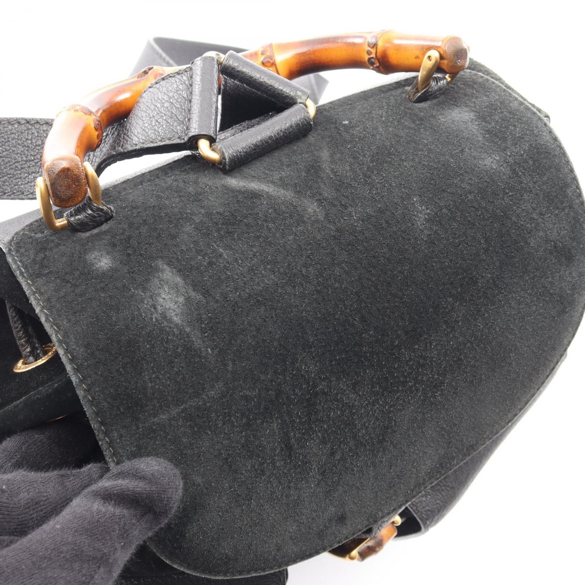 Gucci Black Suede Leather Backpack Handbag (Pre-Owned)