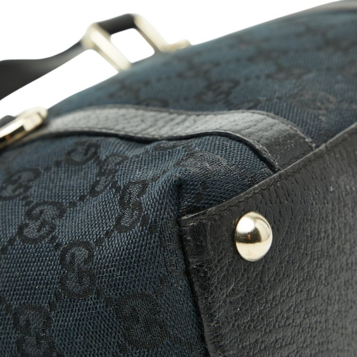 Gucci Abbey Black Gg Canvas Leather Handbag (Pre-Owned)