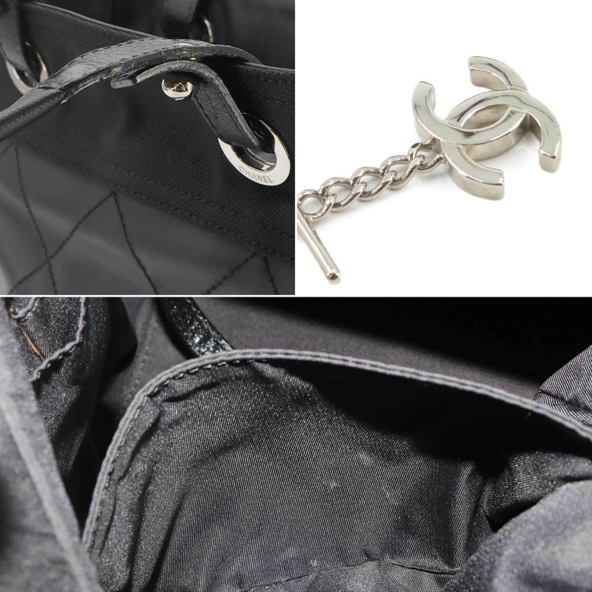 Chanel Black Nylon Leather Handbag Tote Bag (Pre-Owned)