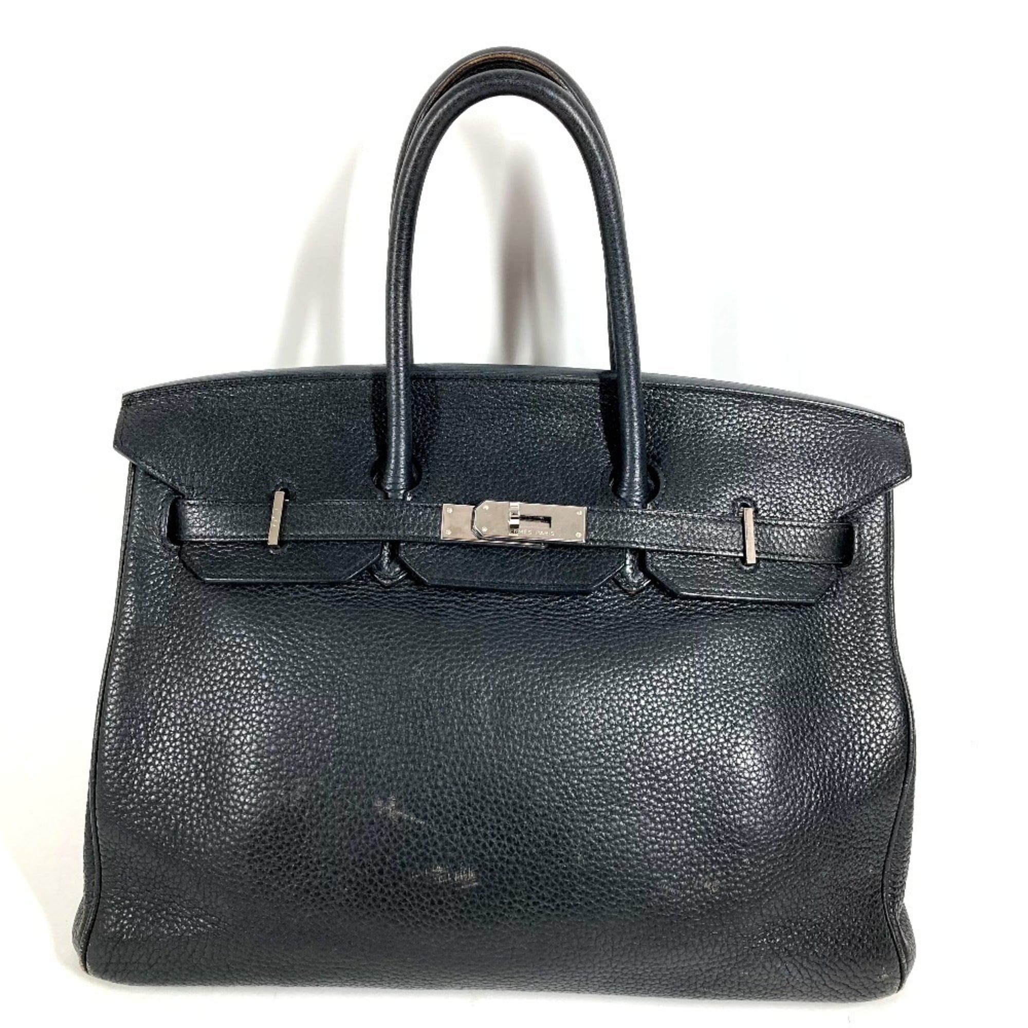 Hermes Birkin Black Leather Handbag Tote Bag (Pre-Owned)
