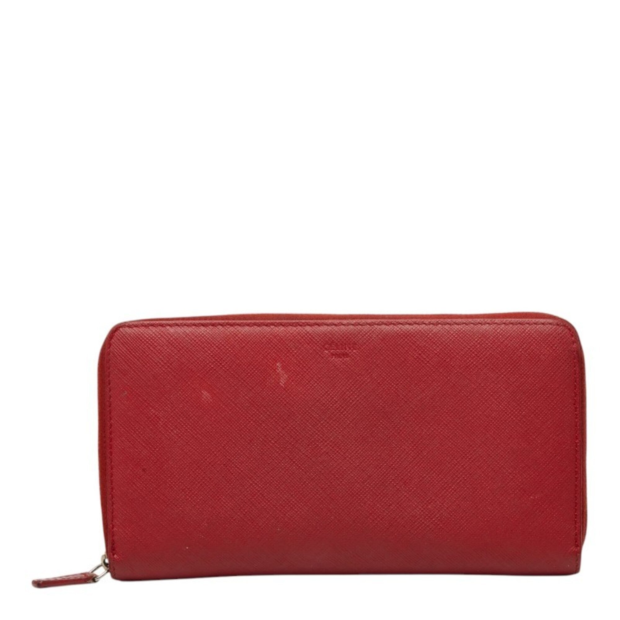 Celine Red Color Leather Long Wallet (Bi-Fold) (Pre-Owned)