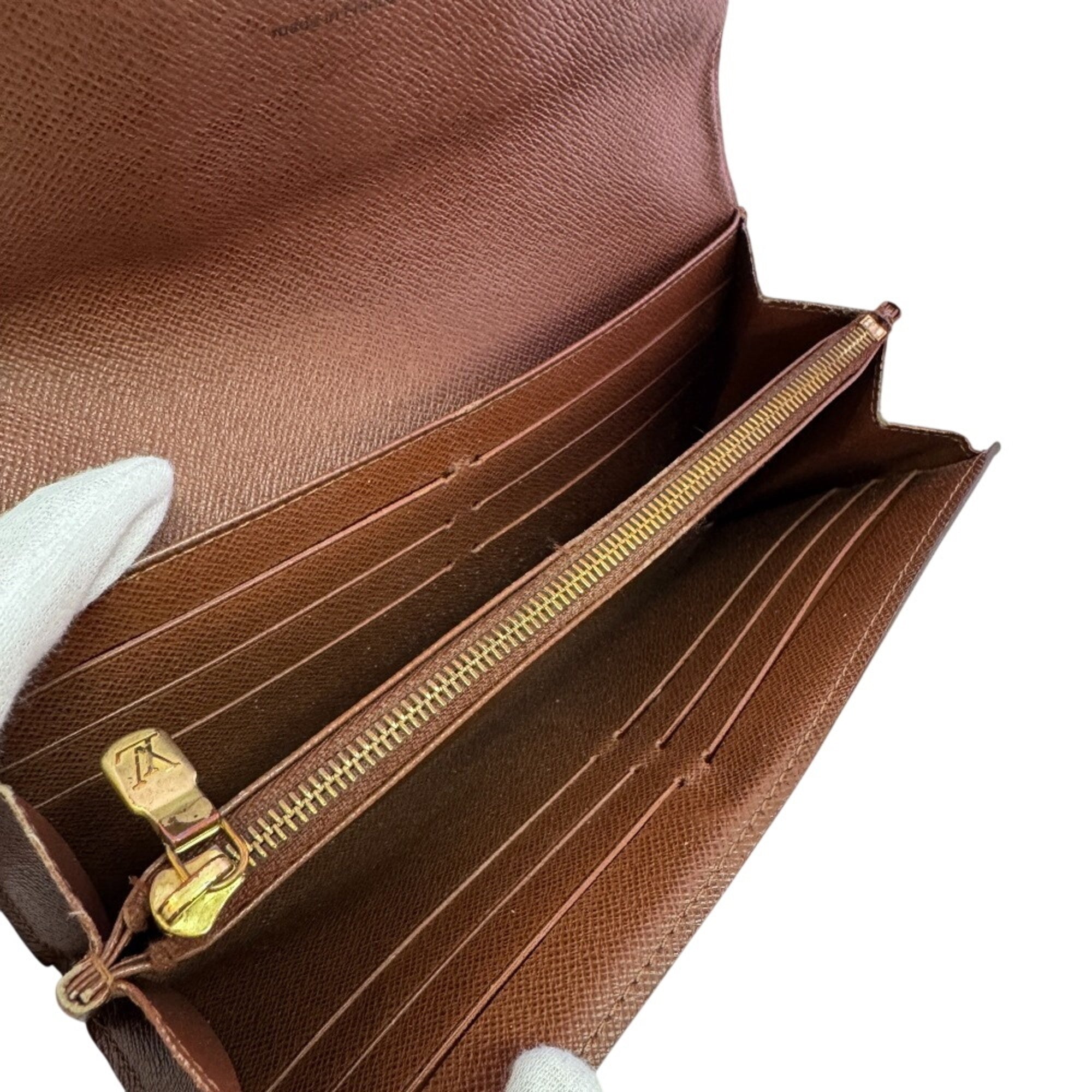 Louis Vuitton Monogram Brown Leather Long Wallet (Bi-Fold) (Pre-Owned)