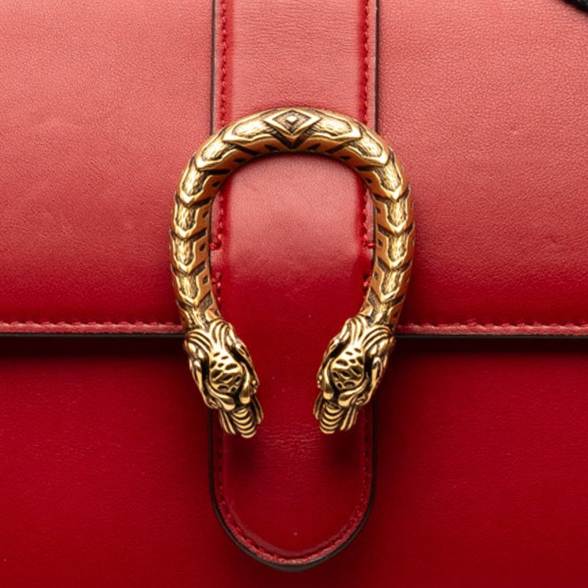 Gucci Red Color Leather Handbag Shoulder Bag (Pre-Owned)