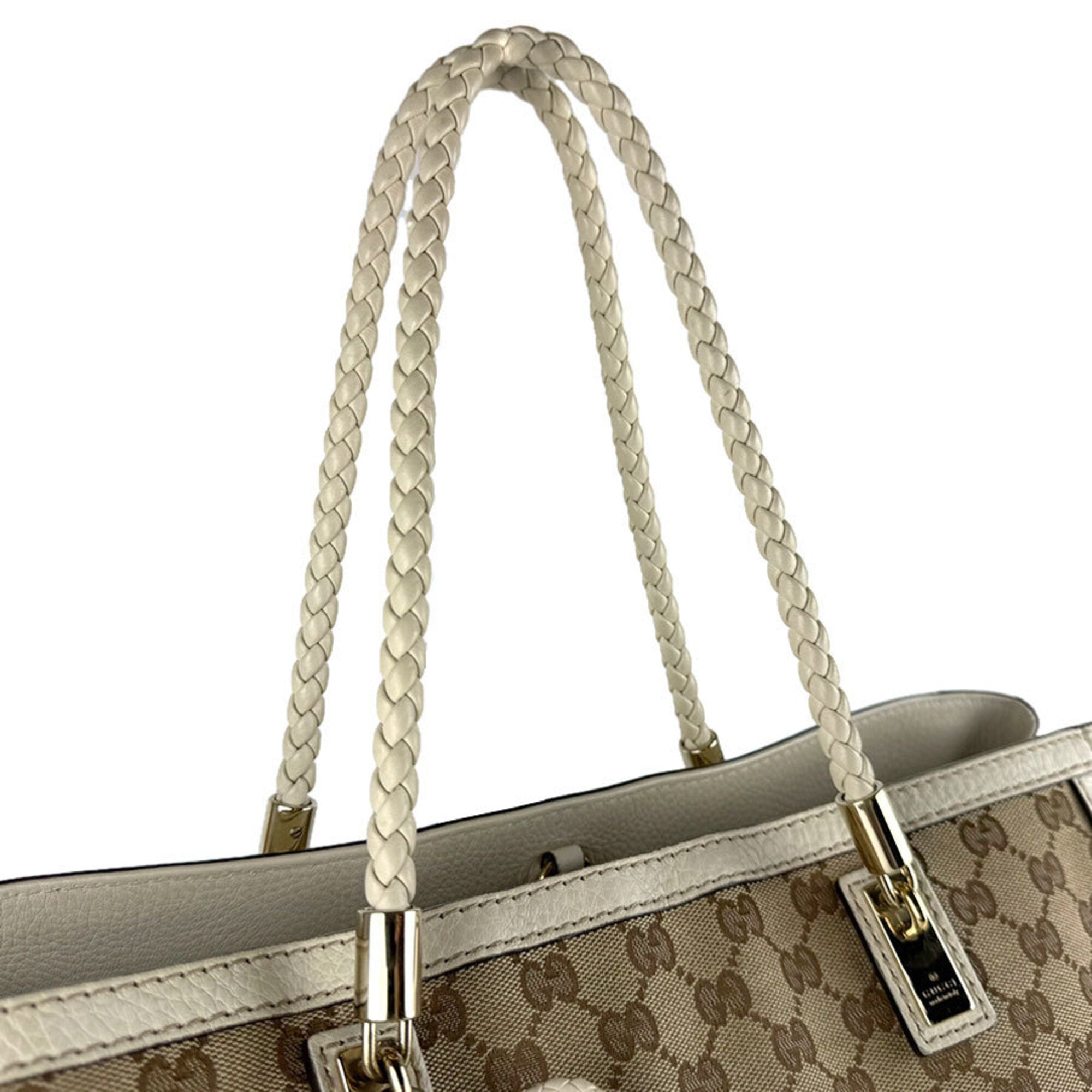 Gucci Brown Ivory Gg Canvas Leather Handbag (Pre-Owned)