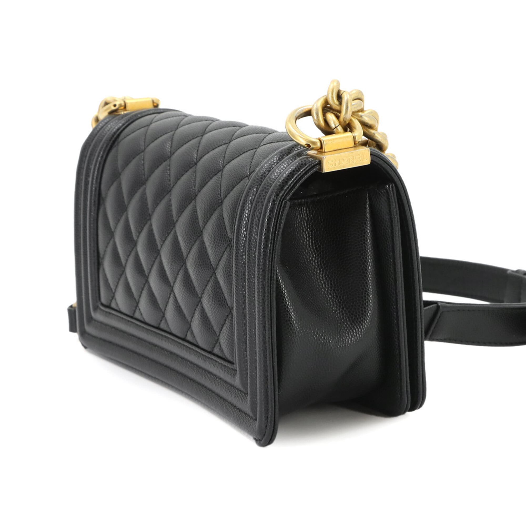 Chanel Boy Chanel Black Grained Calfskin Handbag Shoulder Bag (Pre-Owned)