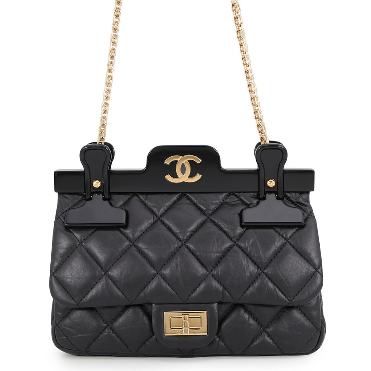 Chanel Matelasse Black Leather Handbag Shoulder Bag (Pre-Owned)