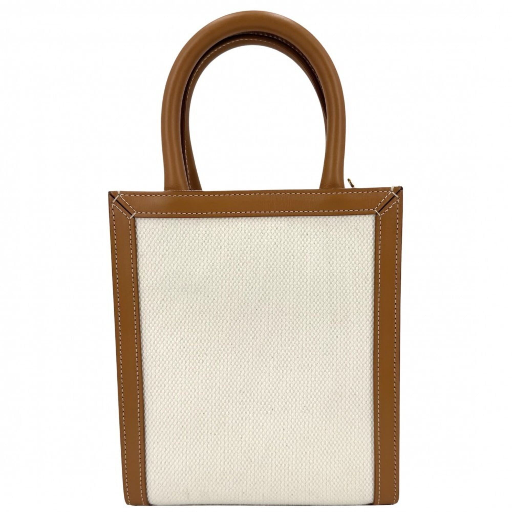 Celine Brown Ivory Canvas Leather Handbag Shoulder Bag (Pre-Owned)