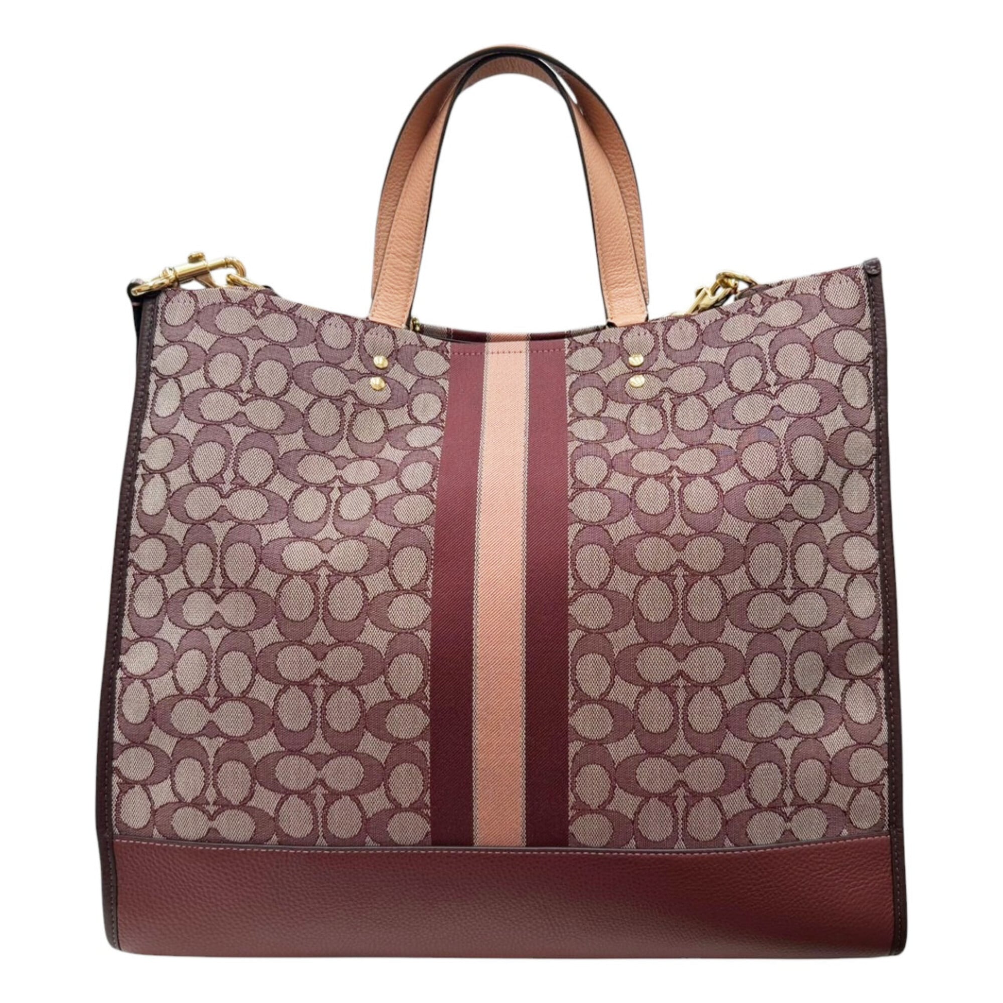 Coach Red Color Wine Leather Canvas Tote Bag (Pre-Owned)