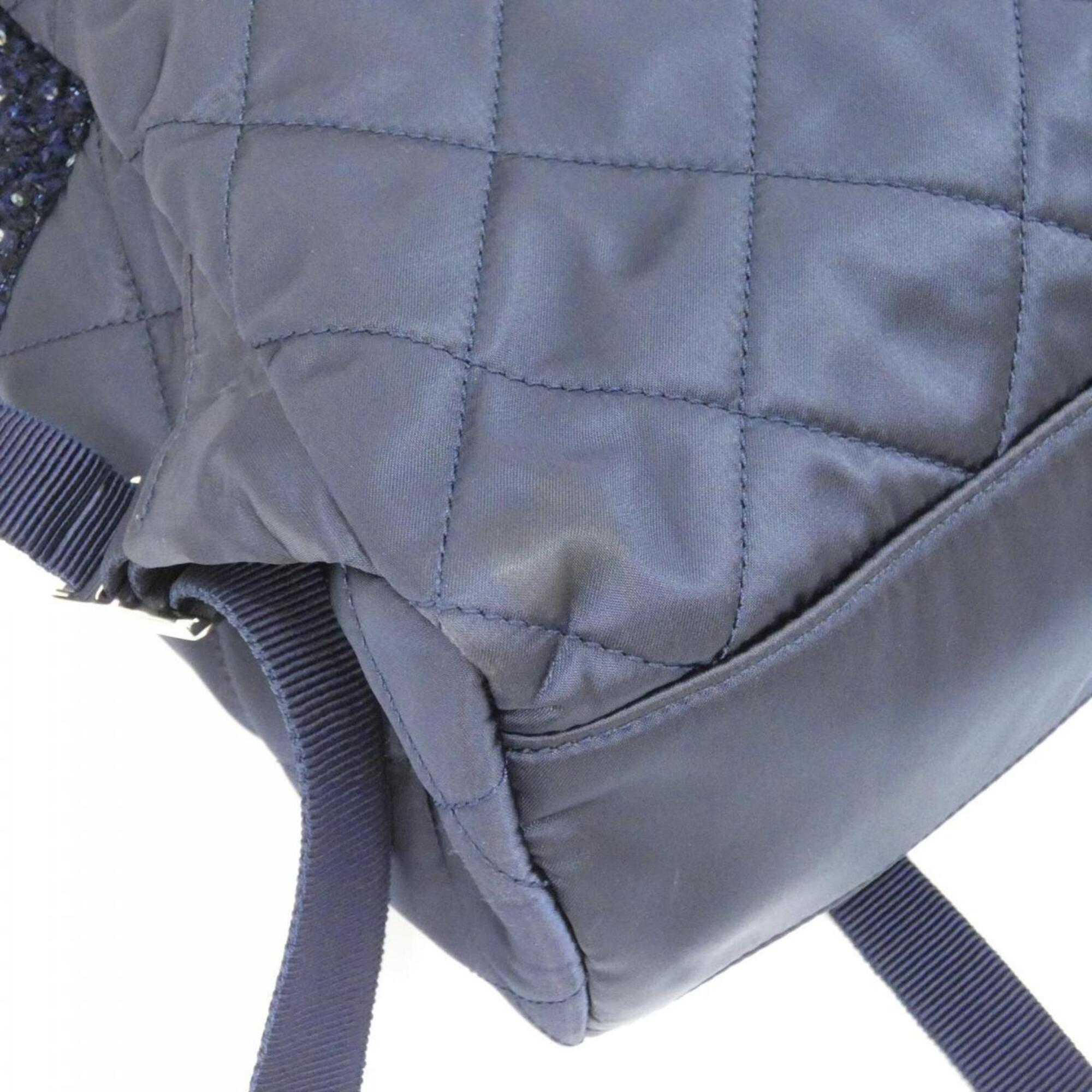 Chanel Navy Tweed Spandex Nylon Leather Backpack (Pre-Owned)