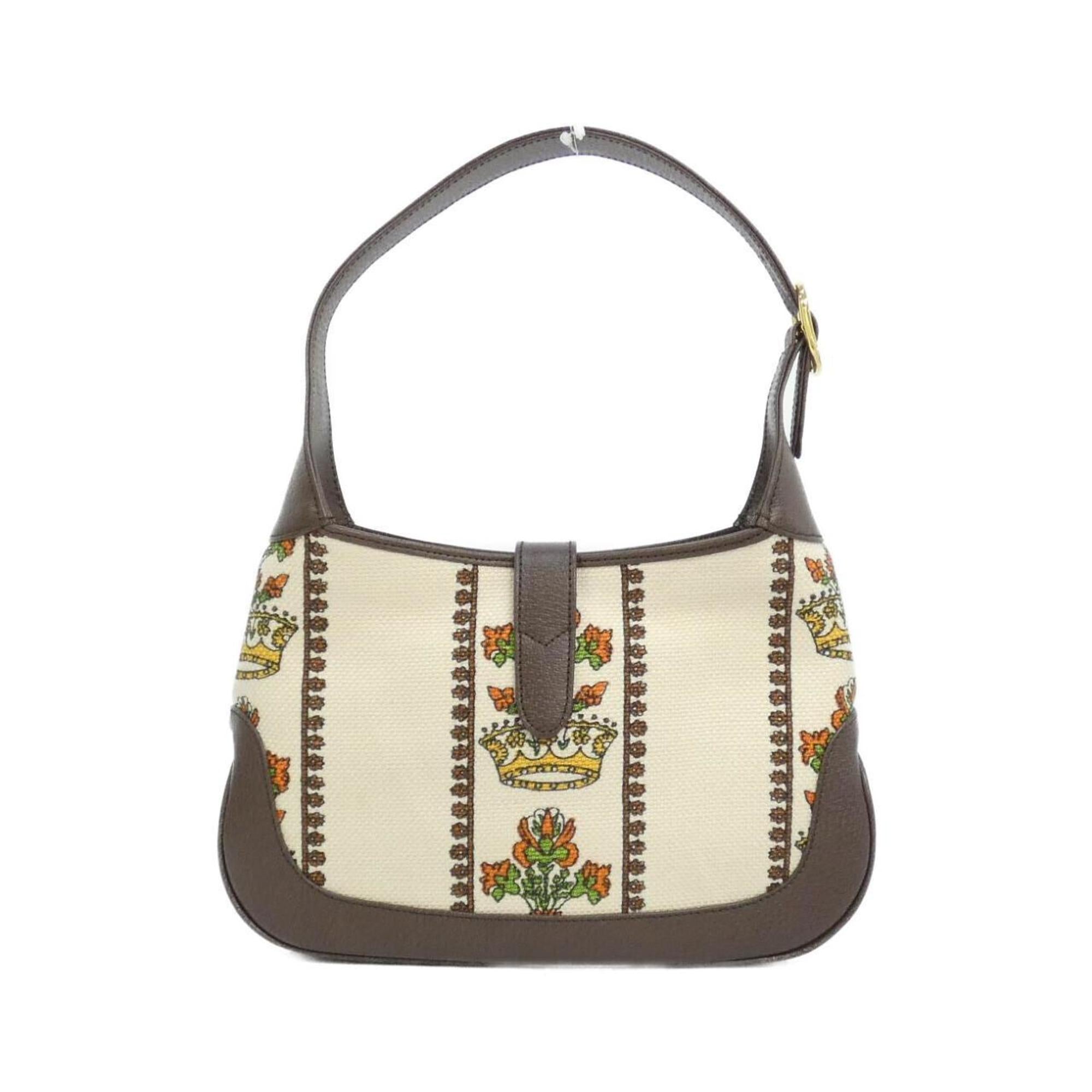 Gucci Brown Ivory Canvas Leather Shoulder Bag (Pre-Owned)