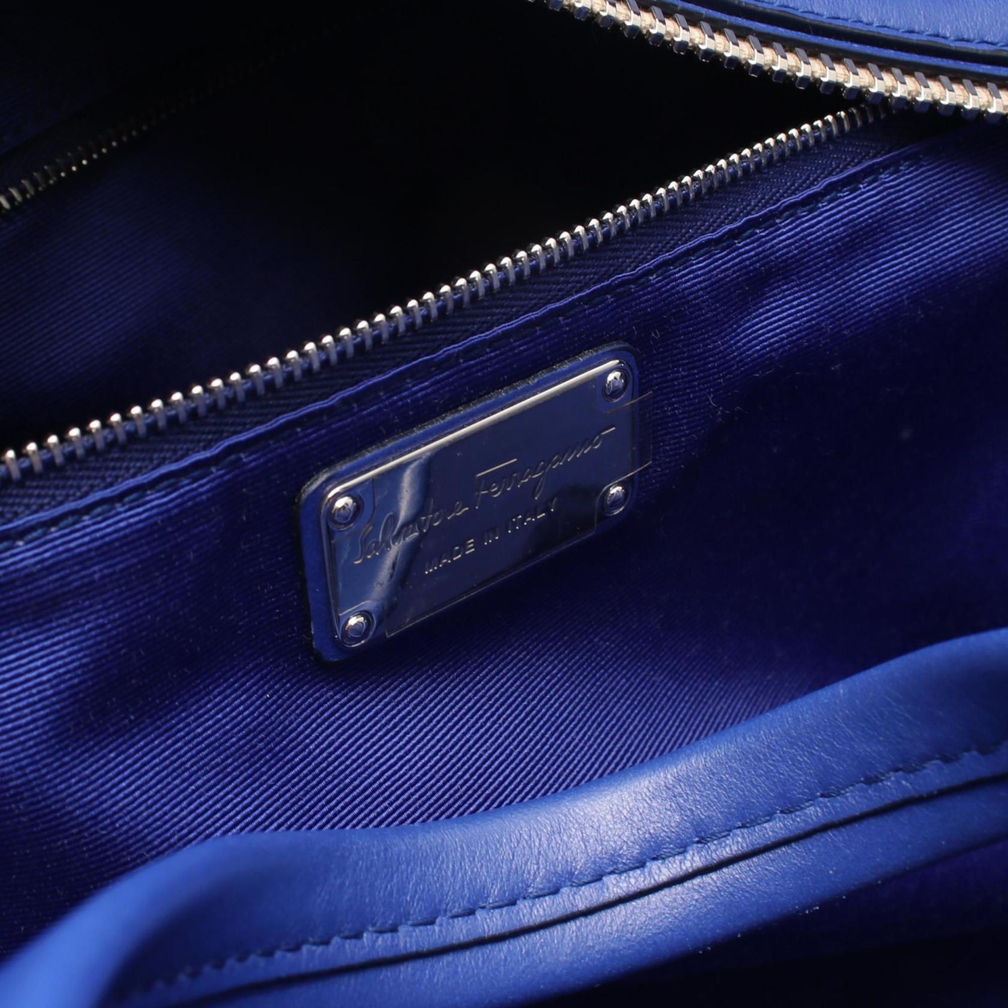Salvatore Ferragamo Blue Ivory Canvas Leather Handbag (Pre-Owned)