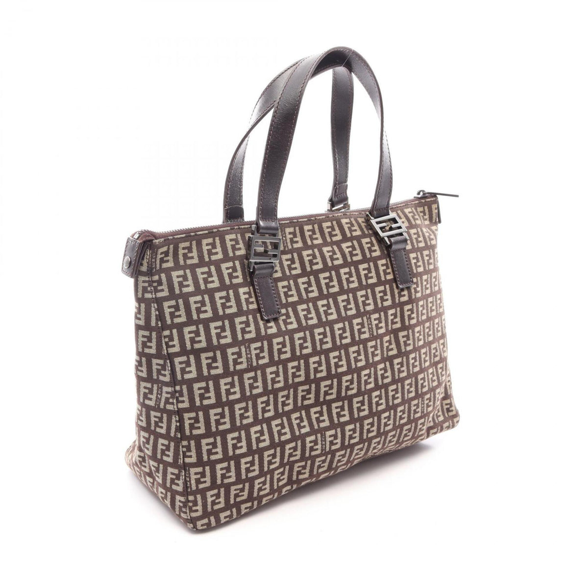 Fendi Beige Brown Canvas Leather Handbag (Pre-Owned)