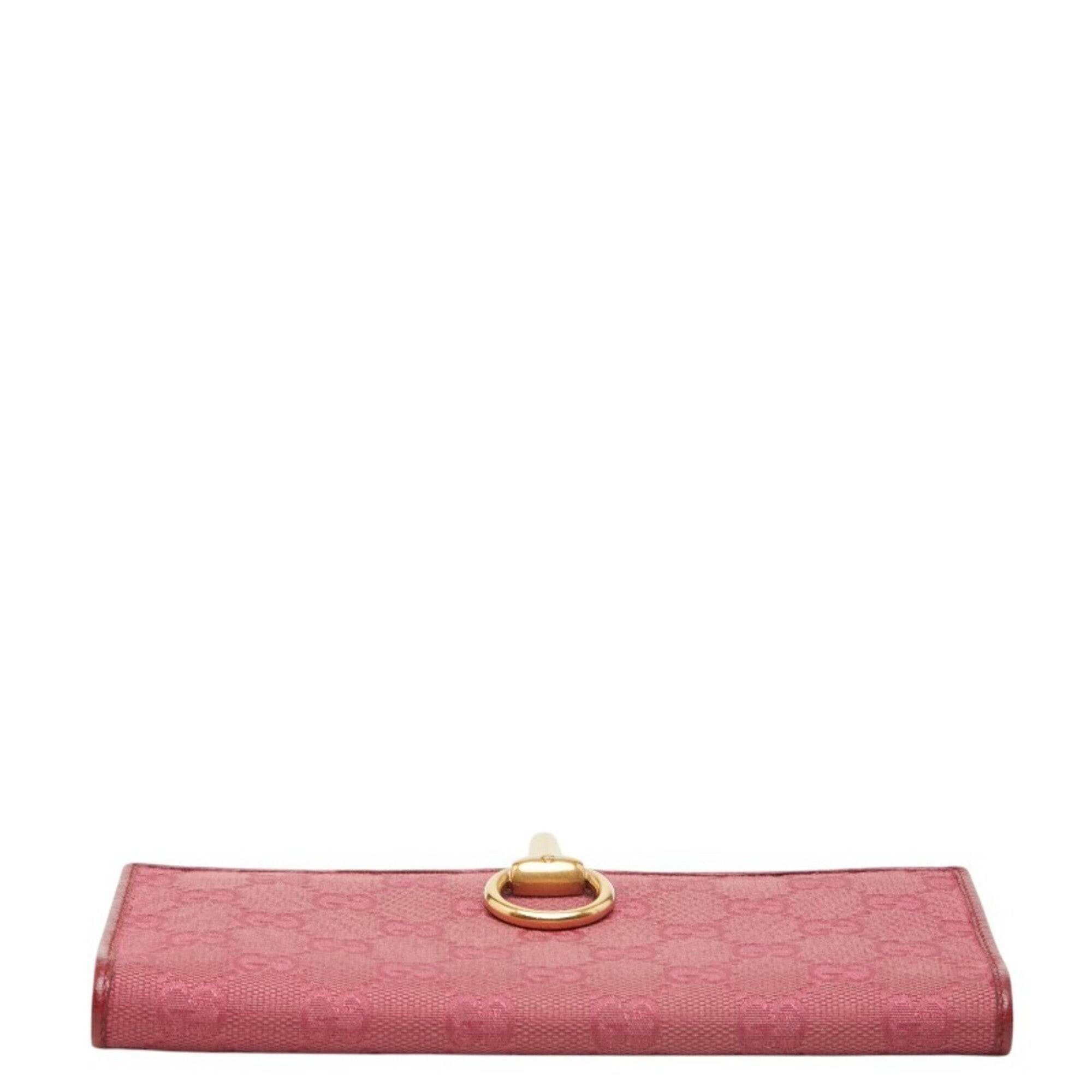 Gucci Pink Red Color Canvas Leather Long Wallet (Bi-Fold) (Pre-Owned)