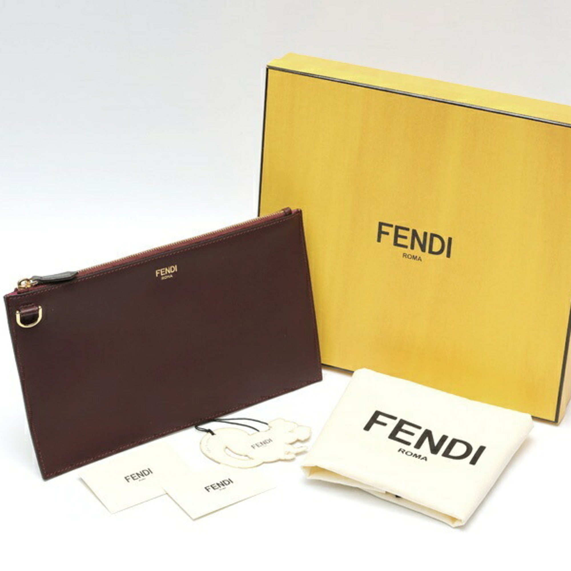 Fendi Bordeaux Leather Clutch Bag (Pre-Owned)