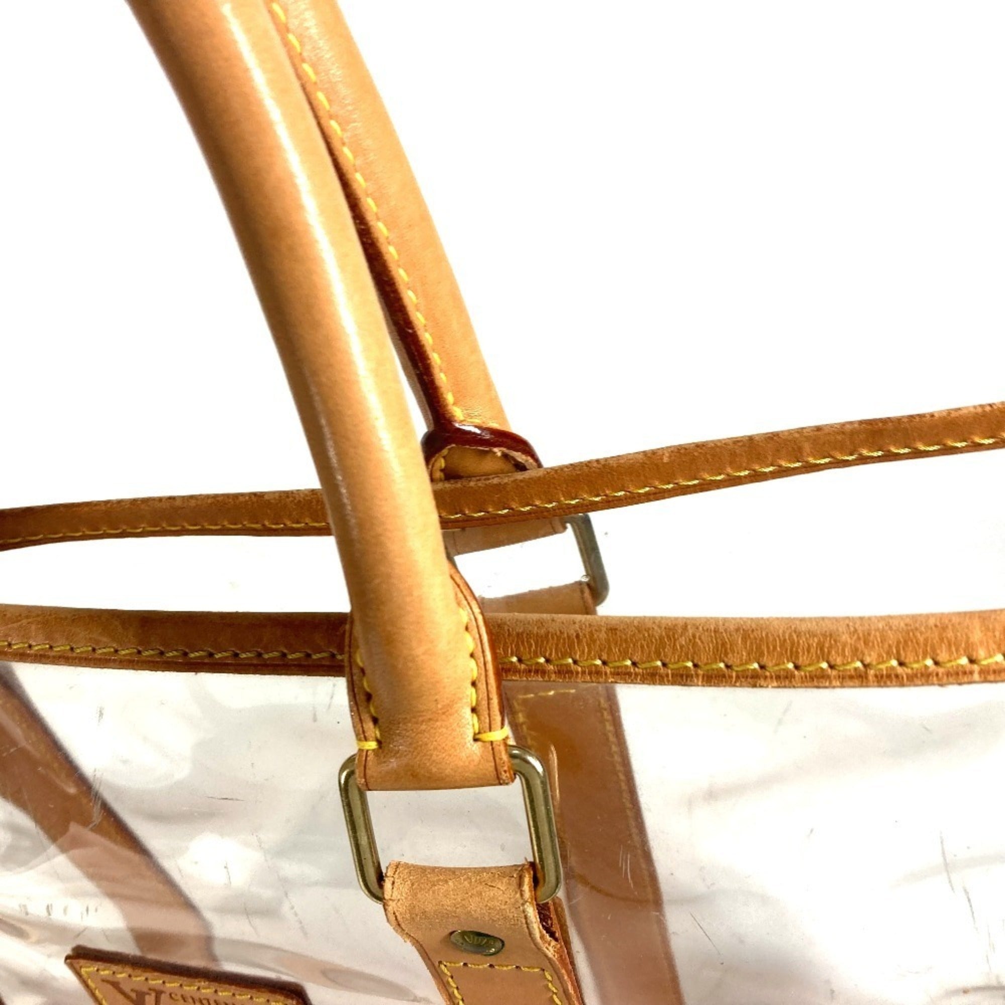 Louis Vuitton Beige Clear Vinyl Leather Shoulder Bag Tote Bag (Pre-Owned)