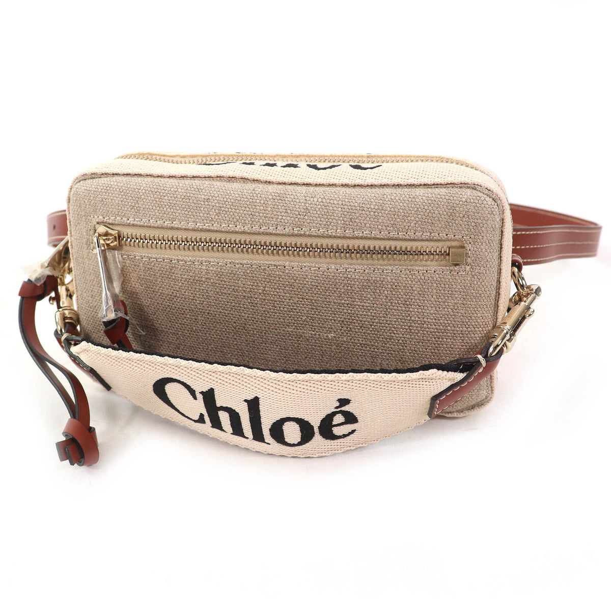 Chloé Beige Brown Linen Pouch Shoulder Bag (Pre-Owned)