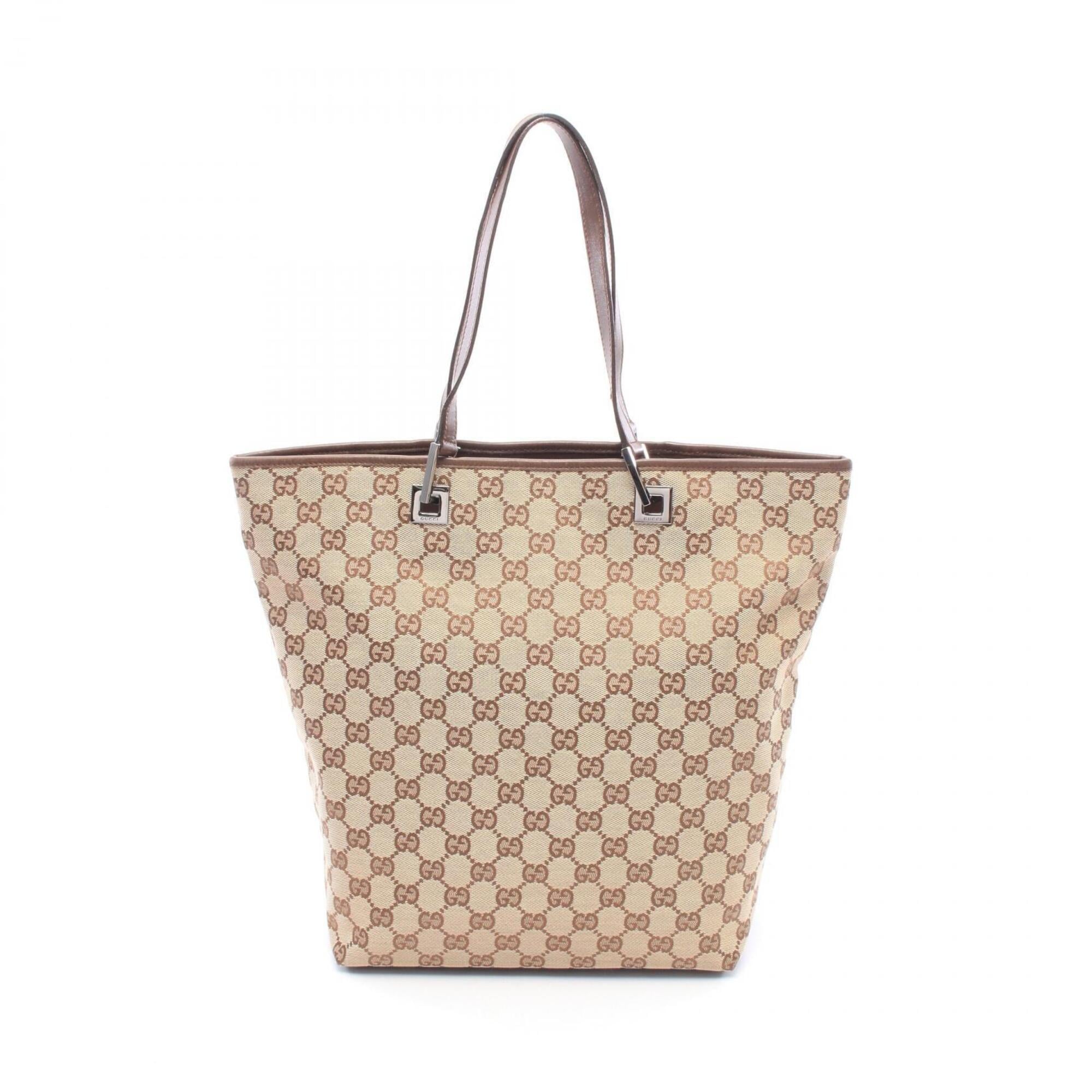 Gucci Beige Brown Gg Canvas Leather Handbag Tote Bag (Pre-Owned)