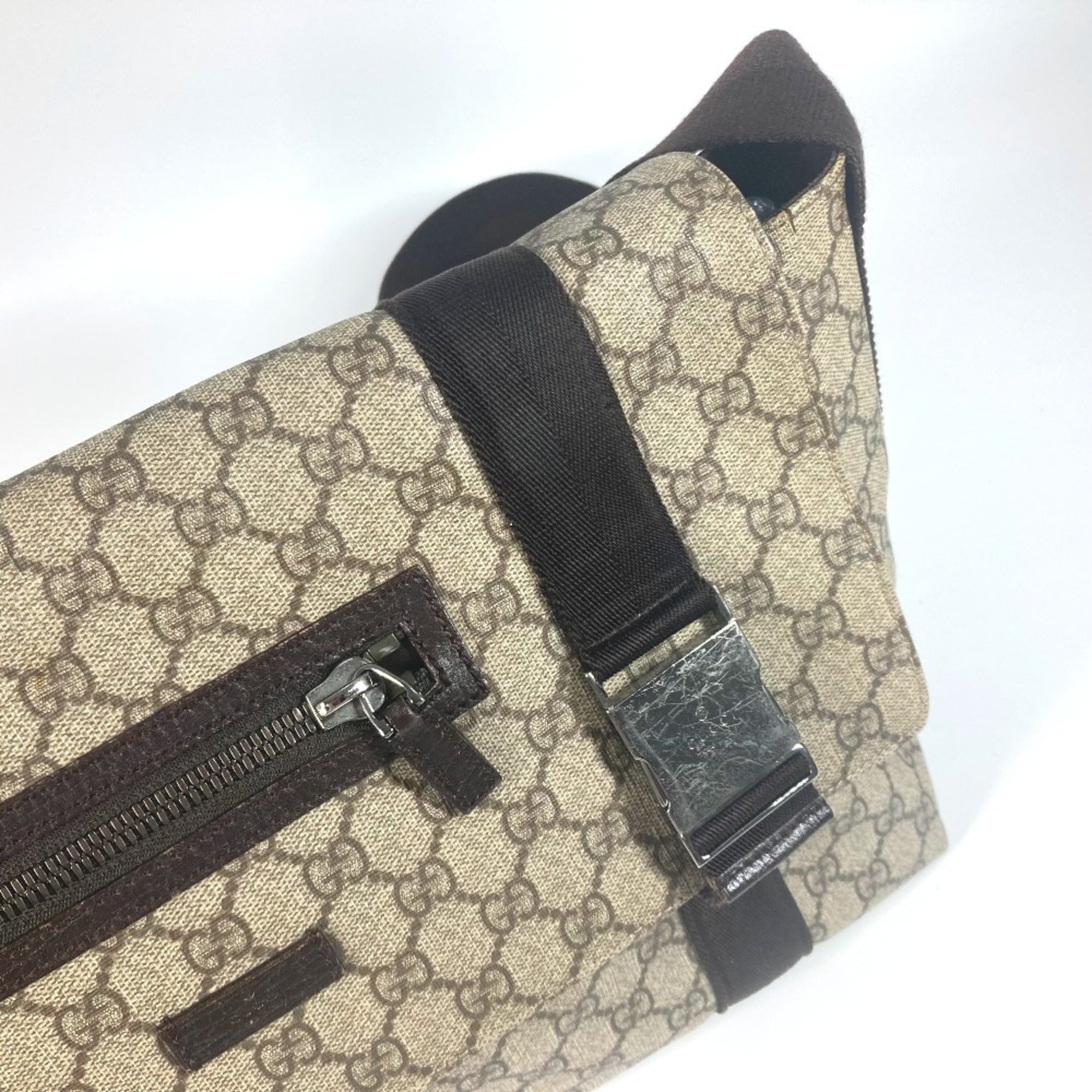 Gucci Gg Plus Beige Dark Brown Gg Supreme Leather Messenger Bag Shoulder Bag (Pre-Owned)
