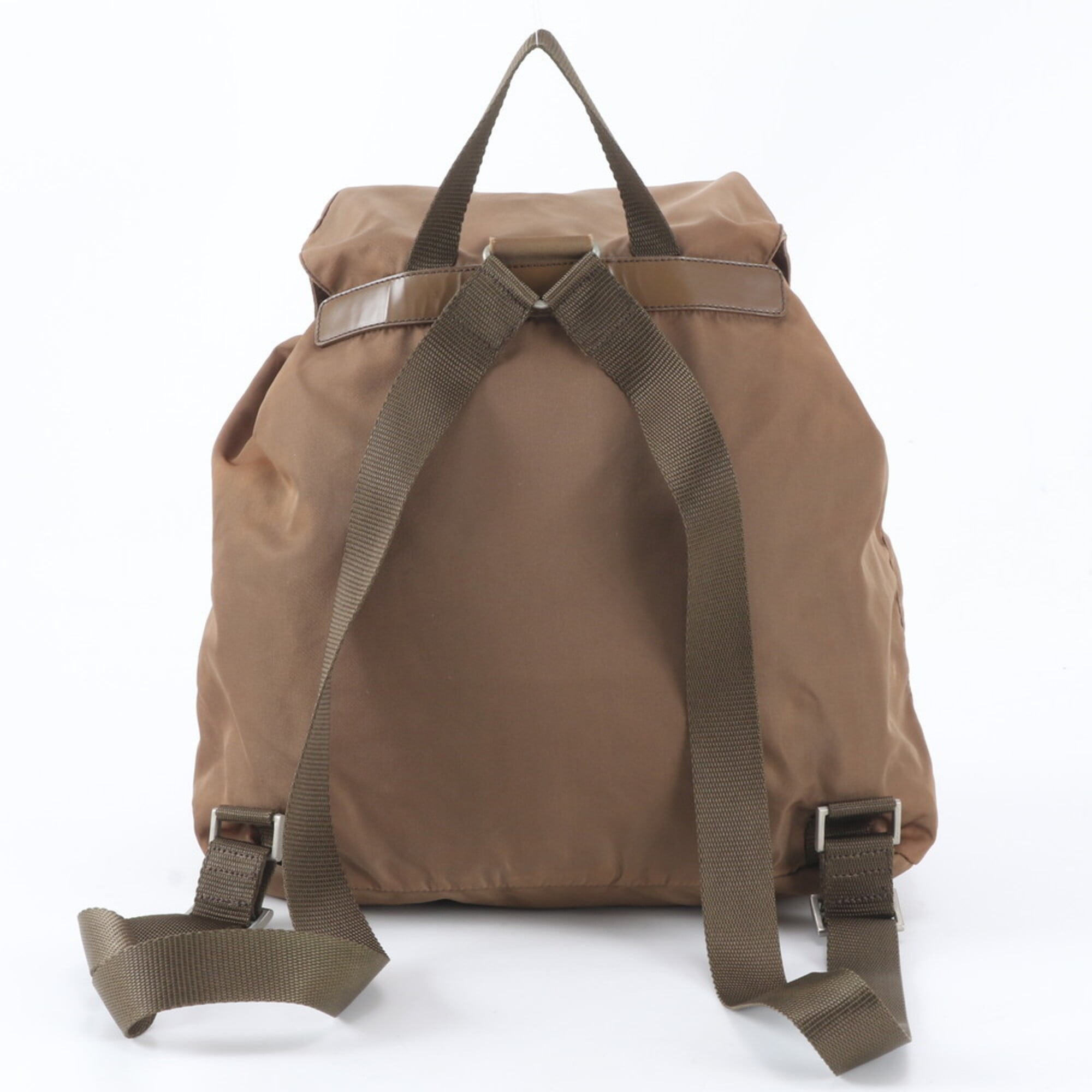 Prada Brown Nylon Leather Backpack Handbag (Pre-Owned)