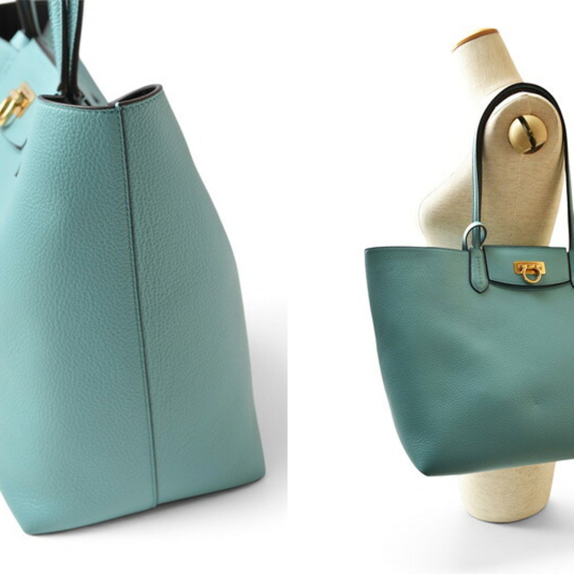Salvatore Ferragamo Light Blue Leather Pouch Tote Bag (Pre-Owned)