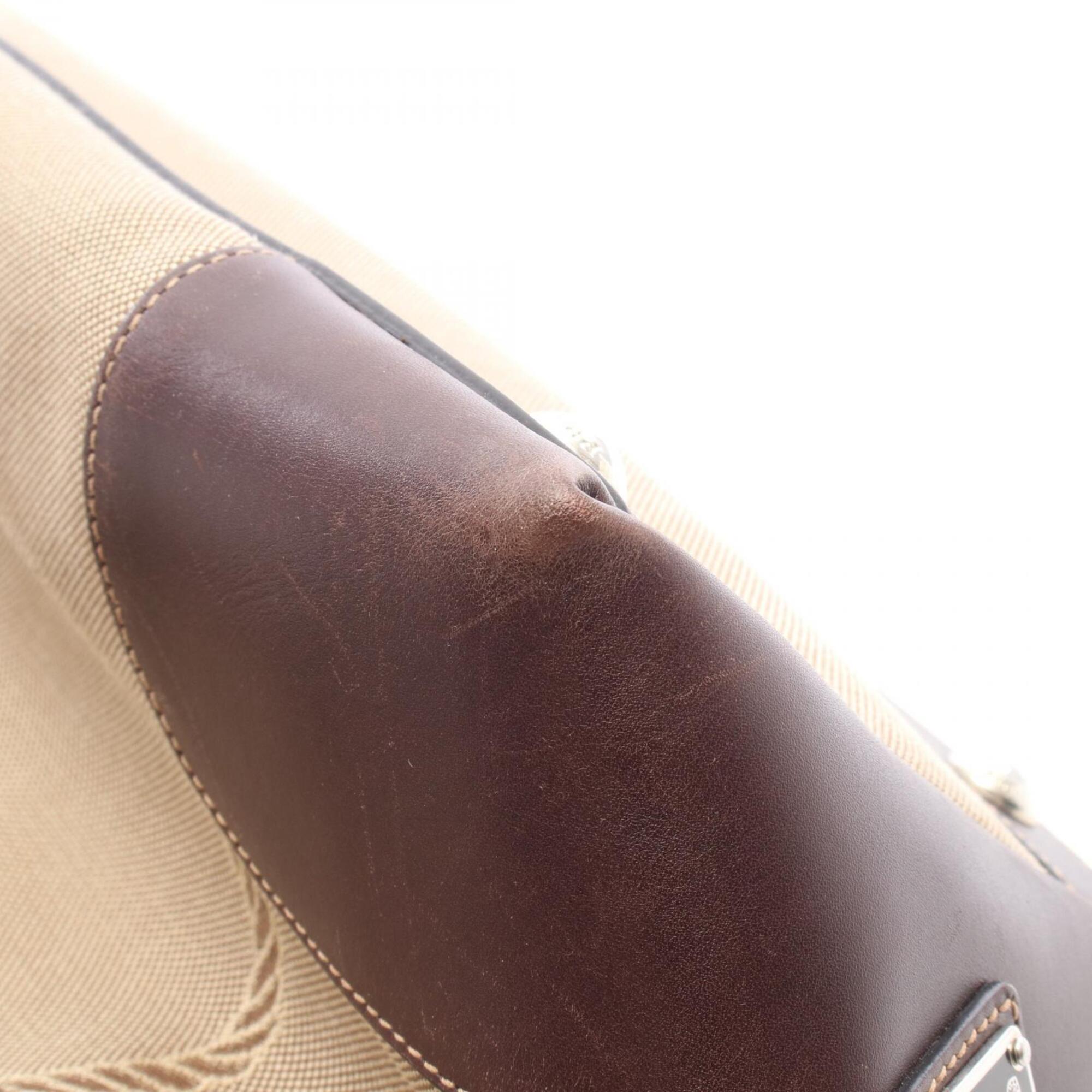 Prada Beige Brown Canvas Leather Handbag Tote Bag (Pre-Owned)