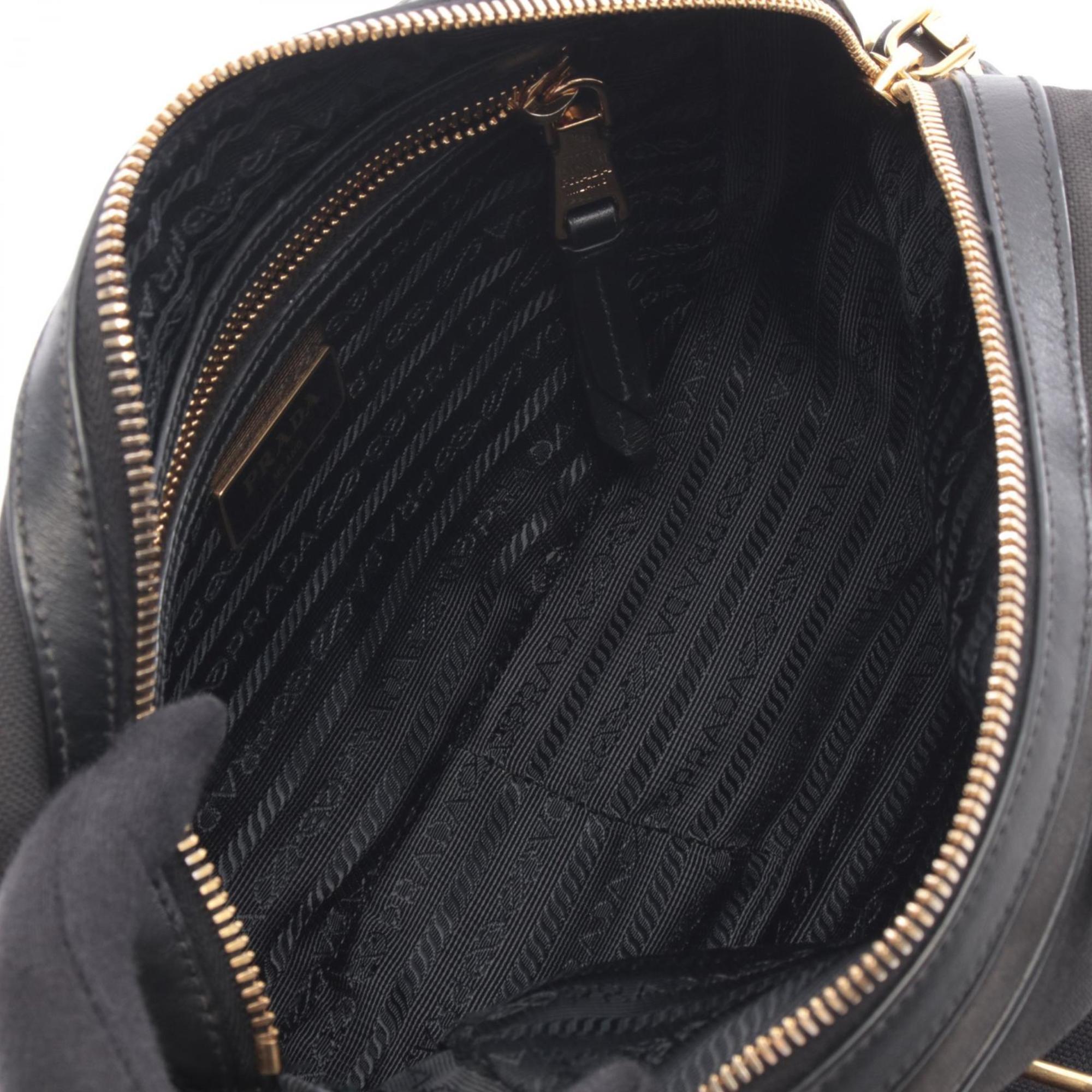 Prada Black Canvas Leather Handbag Shoulder Bag (Pre-Owned)