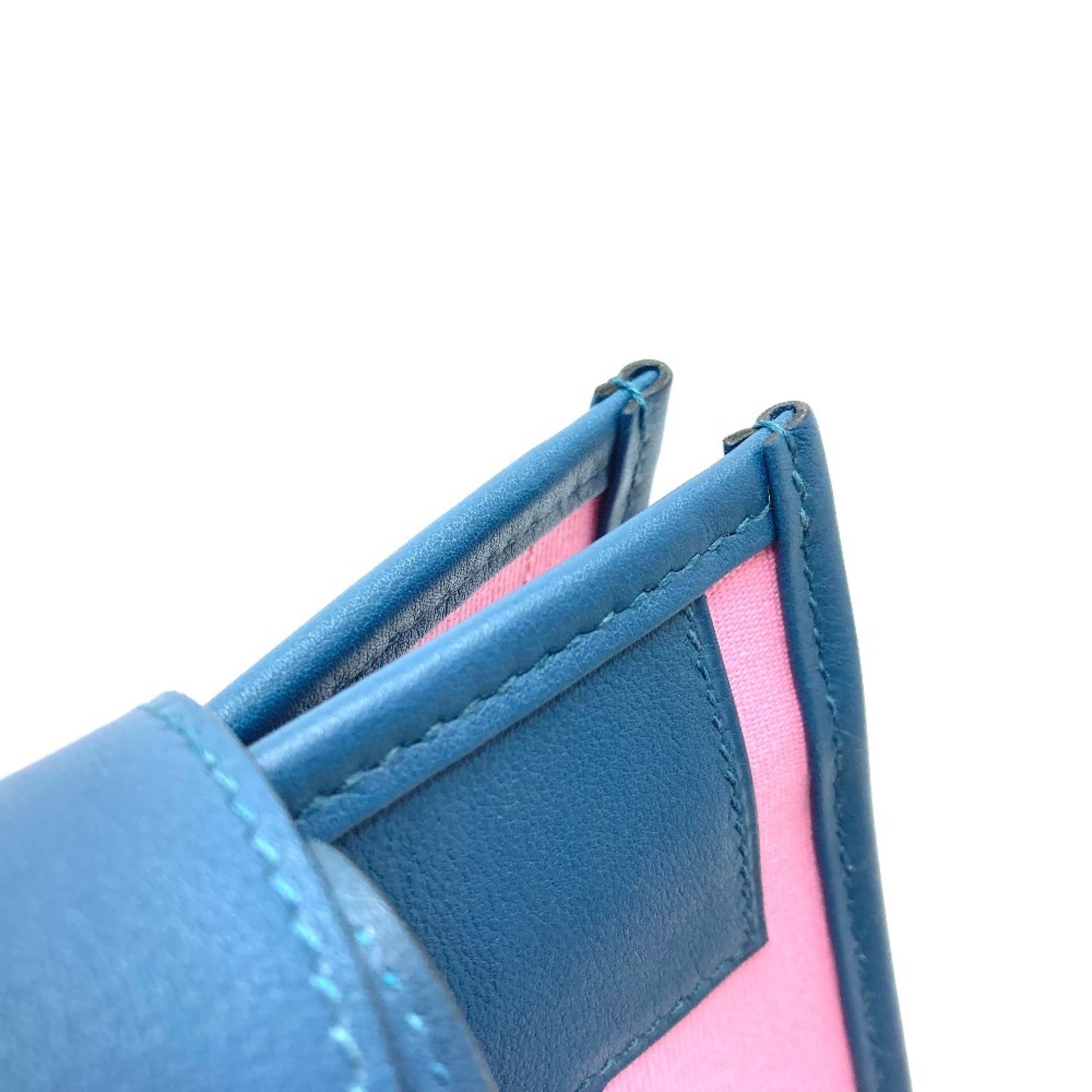 Hermes Petit H Navy Pink Leather Canvas Handbag Tote Bag (Pre-Owned)