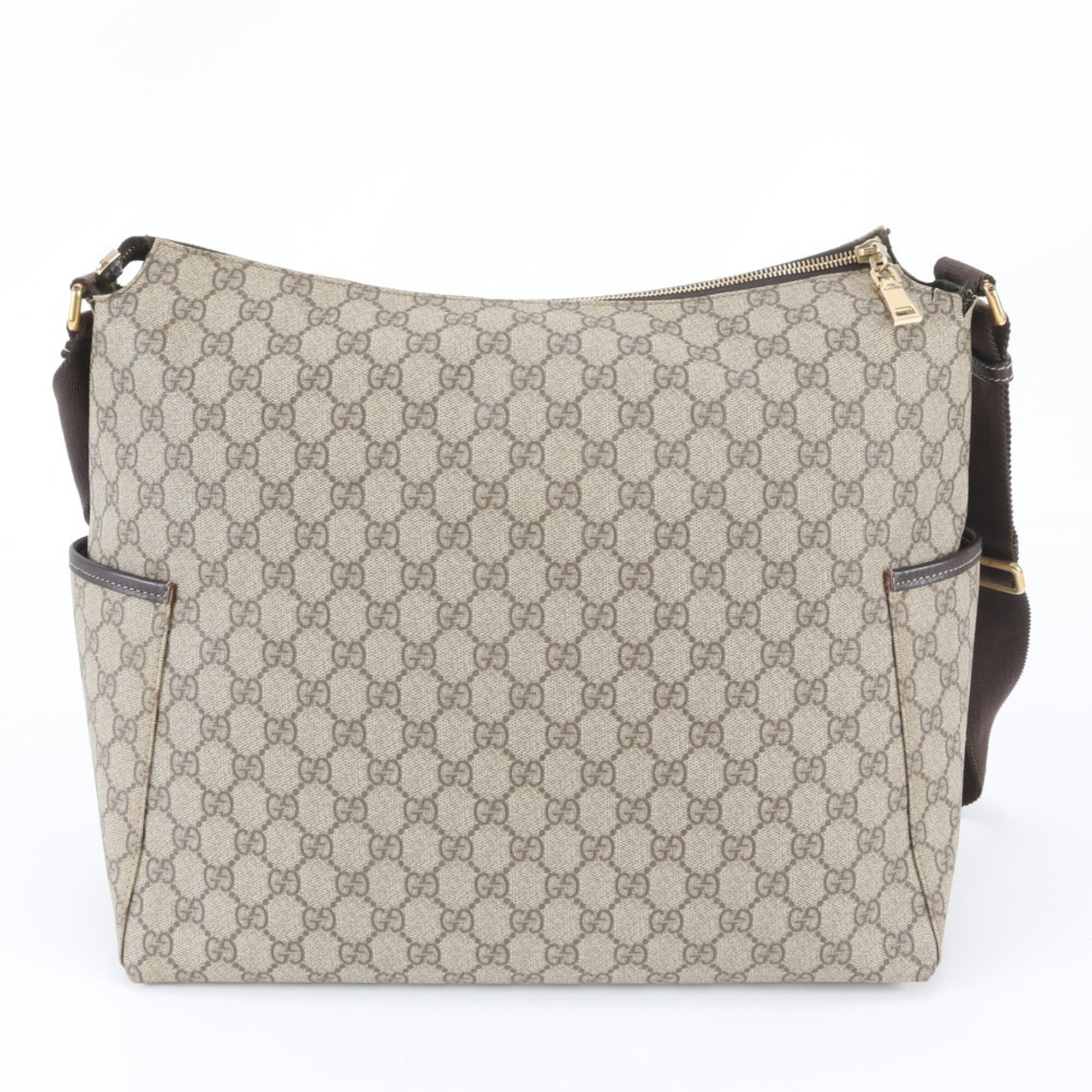 Gucci Brown Leather Coated Canvas Messenger Bag Shoulder Bag Tote Bag (Pre-Owned)