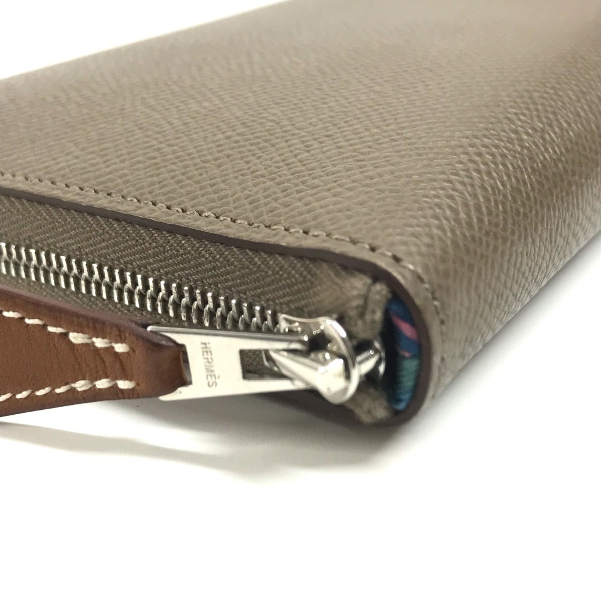 Hermes Silk'in Gray Epsom Leather Long Wallet (Bi-Fold) (Pre-Owned)
