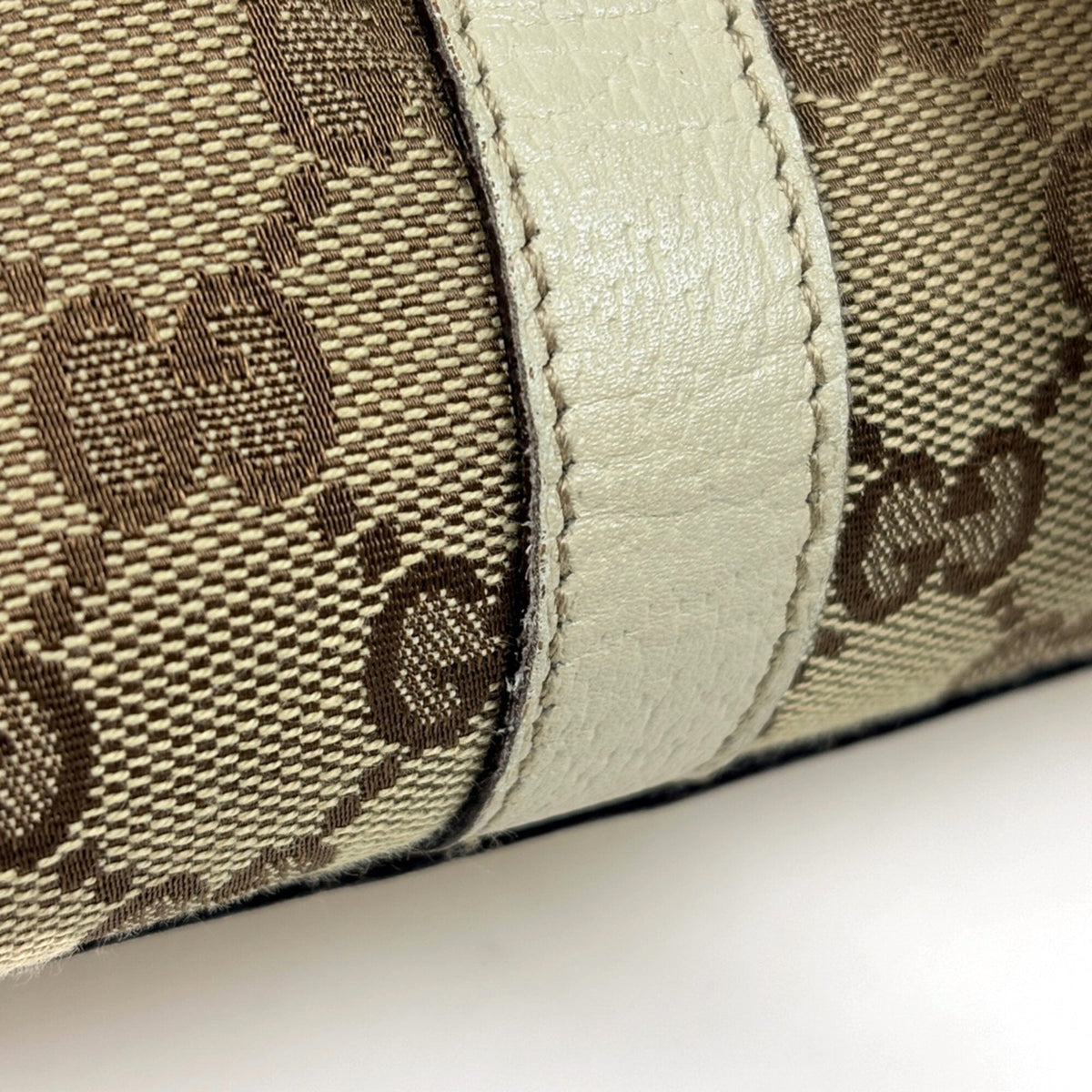 Gucci Abbey Beige Ivory Gg Canvas Leather Tote Bag (Pre-Owned)