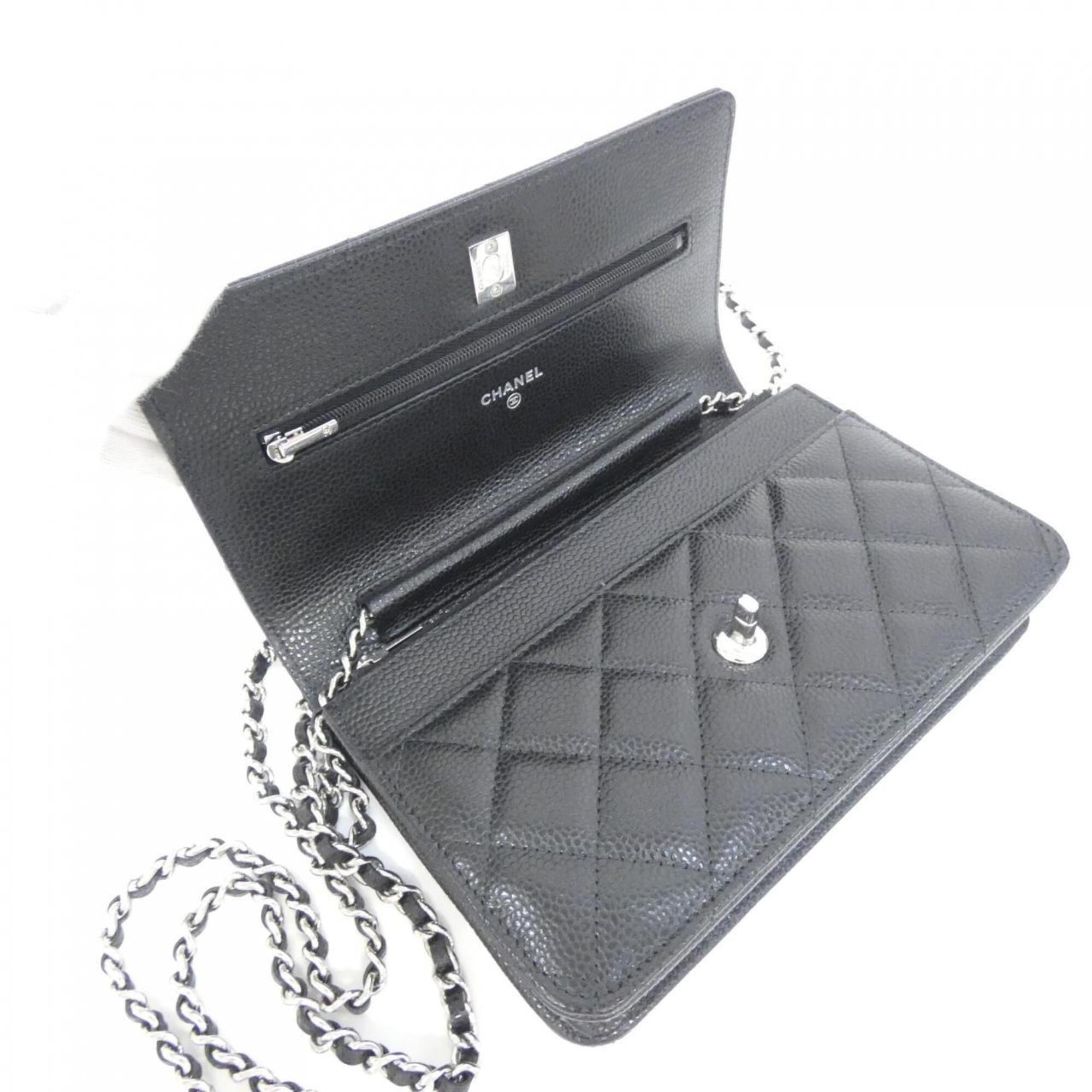 Chanel Black Bordeaux Grained Calfskin Chain/Shoulder Wallet (Pre-Owned)