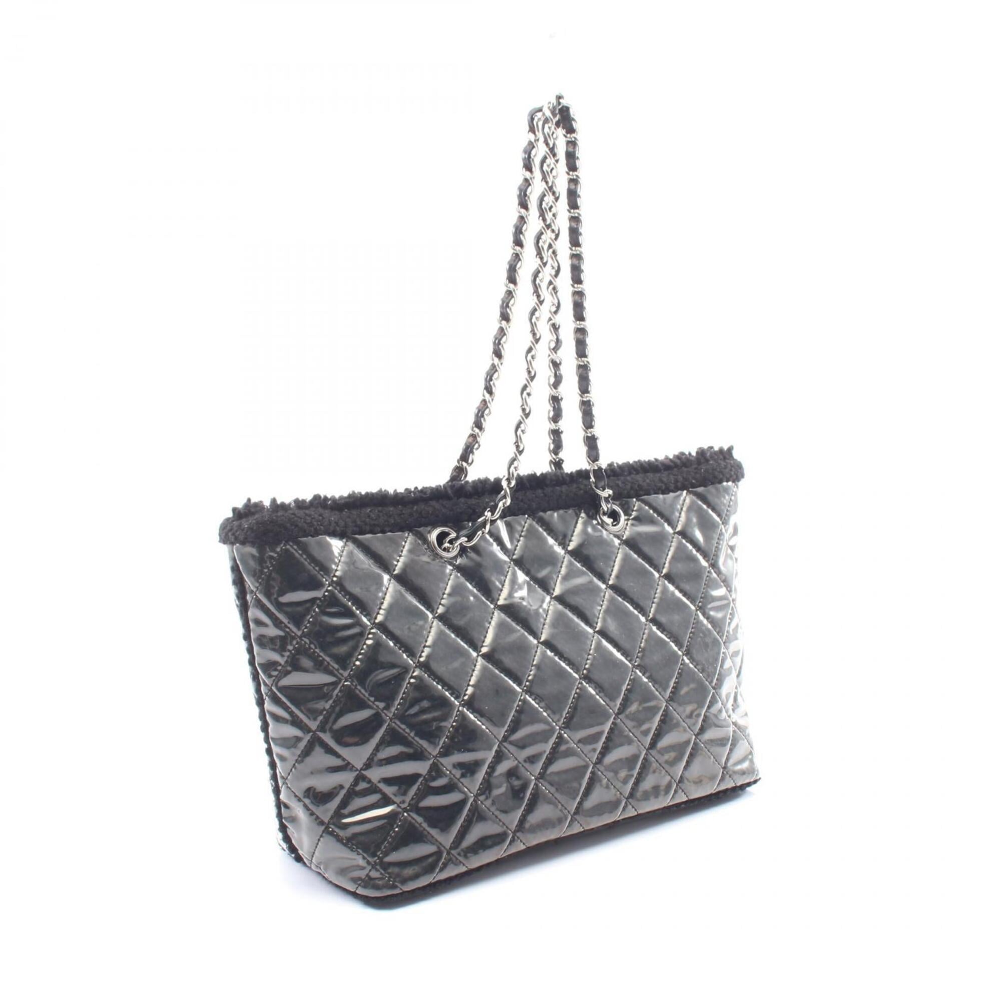 Chanel Black Vinyl Wool Handbag Tote Bag (Pre-Owned)