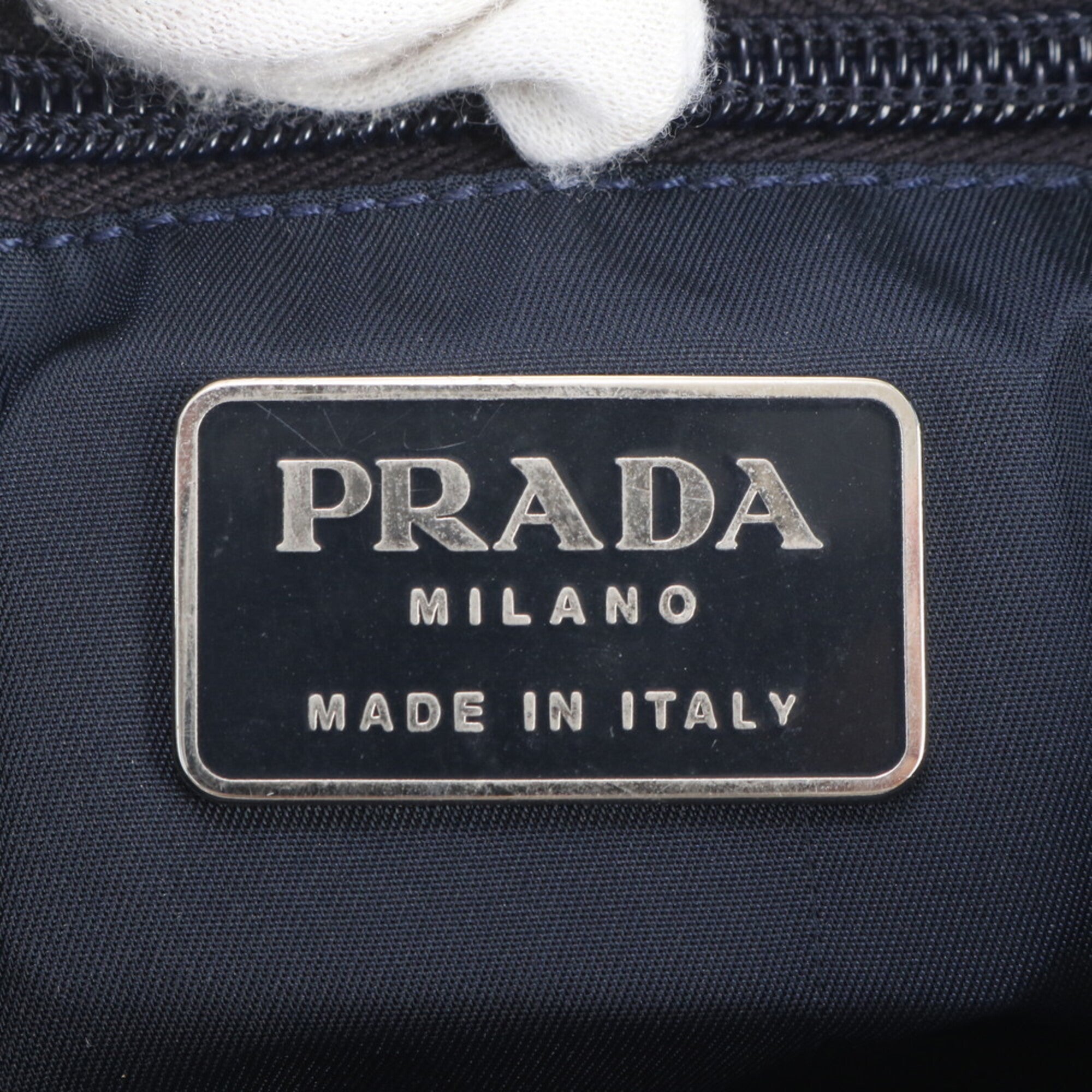 Prada Navy Nylon Leather Handbag Shoulder Bag Tote Bag (Pre-Owned)