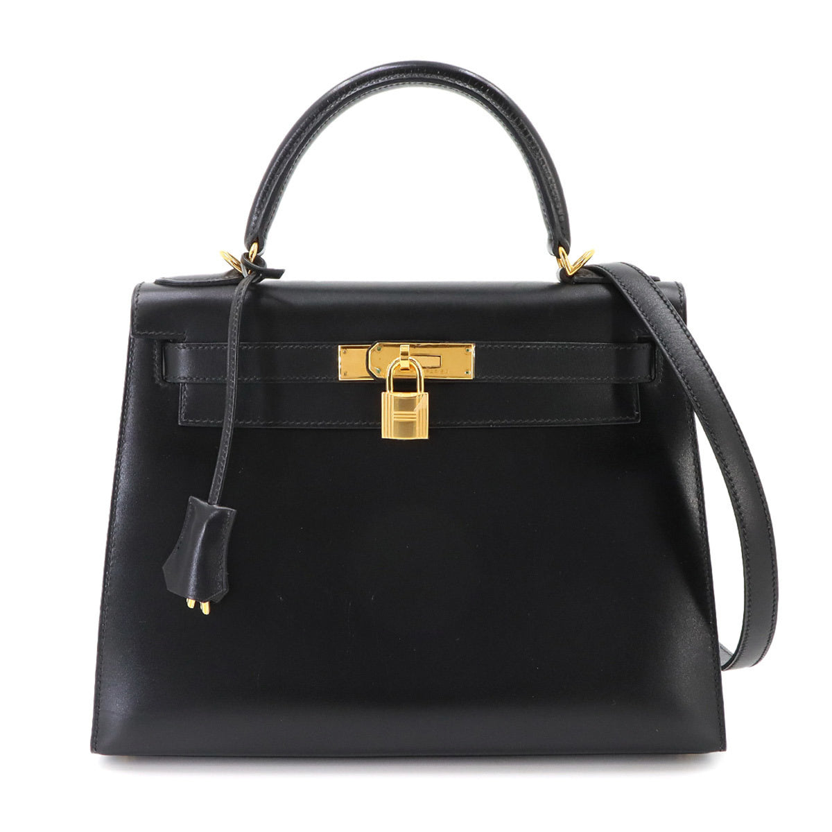 Hermes Kelly Black Box Calf Leather Handbag (Pre-Owned)