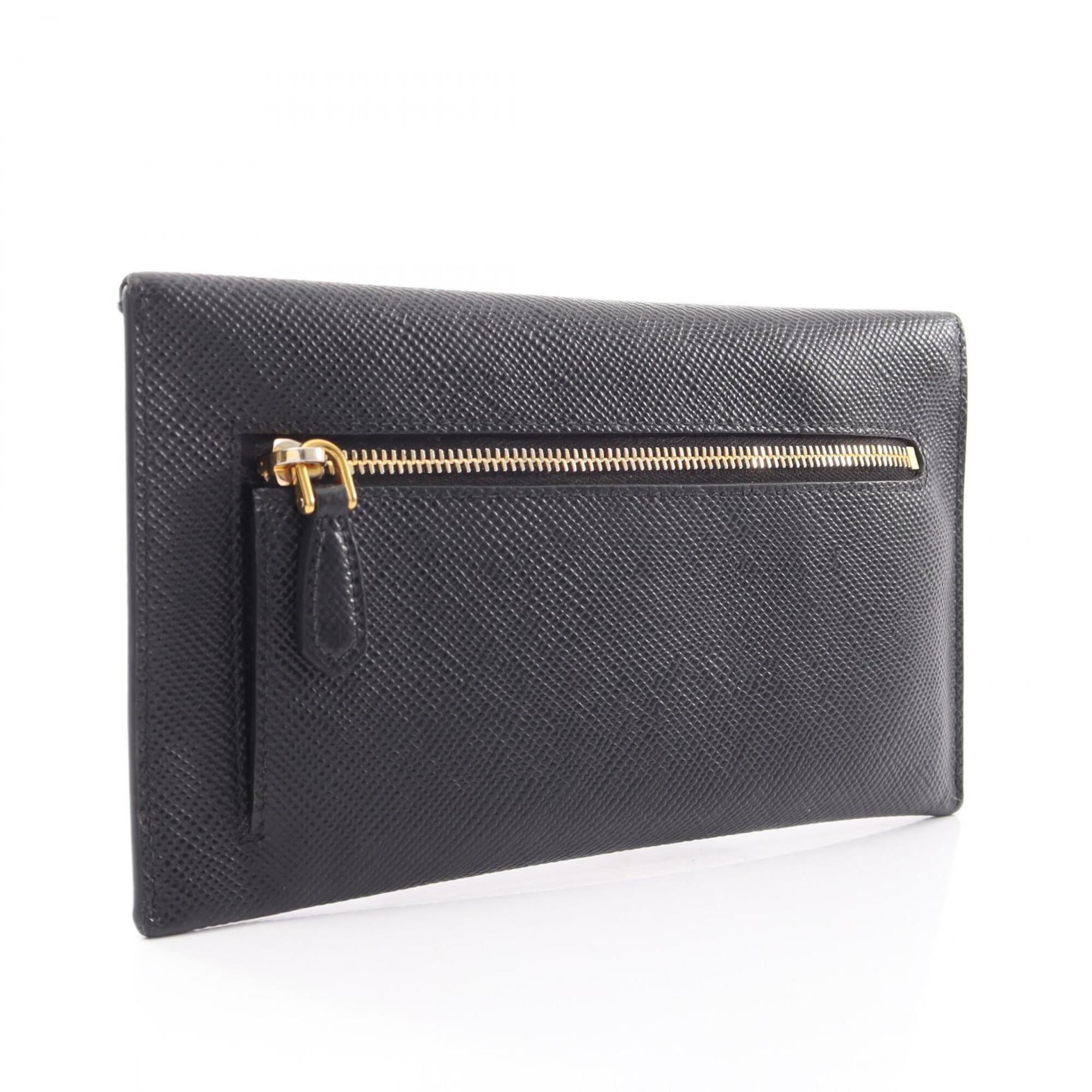 Prada Black Saffiano Triangle Long Wallet (Bi-Fold) (Pre-Owned)