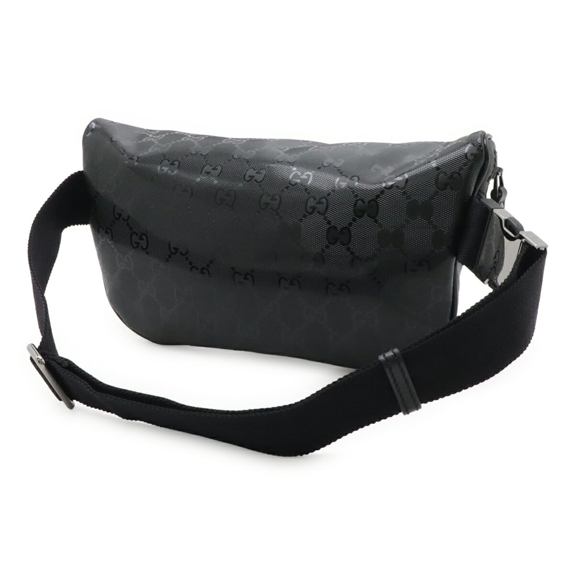 Gucci Gg Imprimé Black Coated Canvas Pvc Leather Fanny Pack Pouch Sling Bag (Pre-Owned)