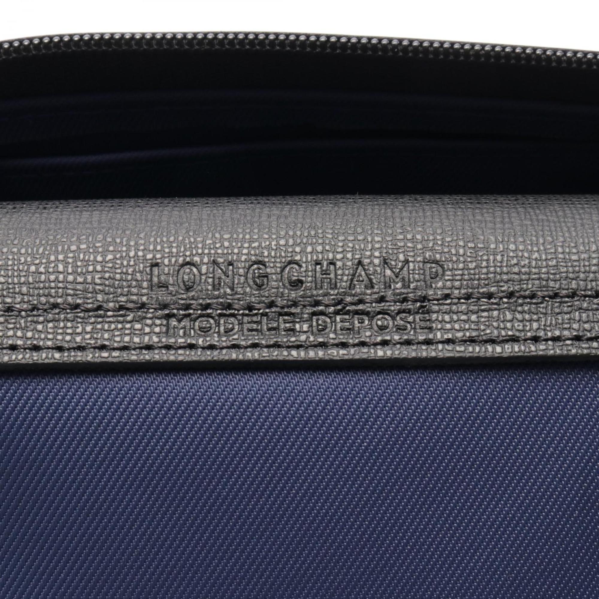 Longchamp Black Navy Nylon Leather Tote Bag (Pre-Owned)