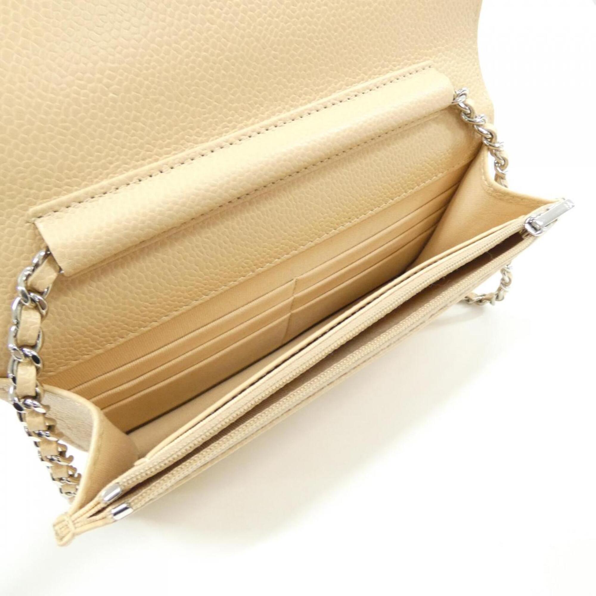 Chanel Beige Grained Calfskin Chain/Shoulder Wallet (Pre-Owned)