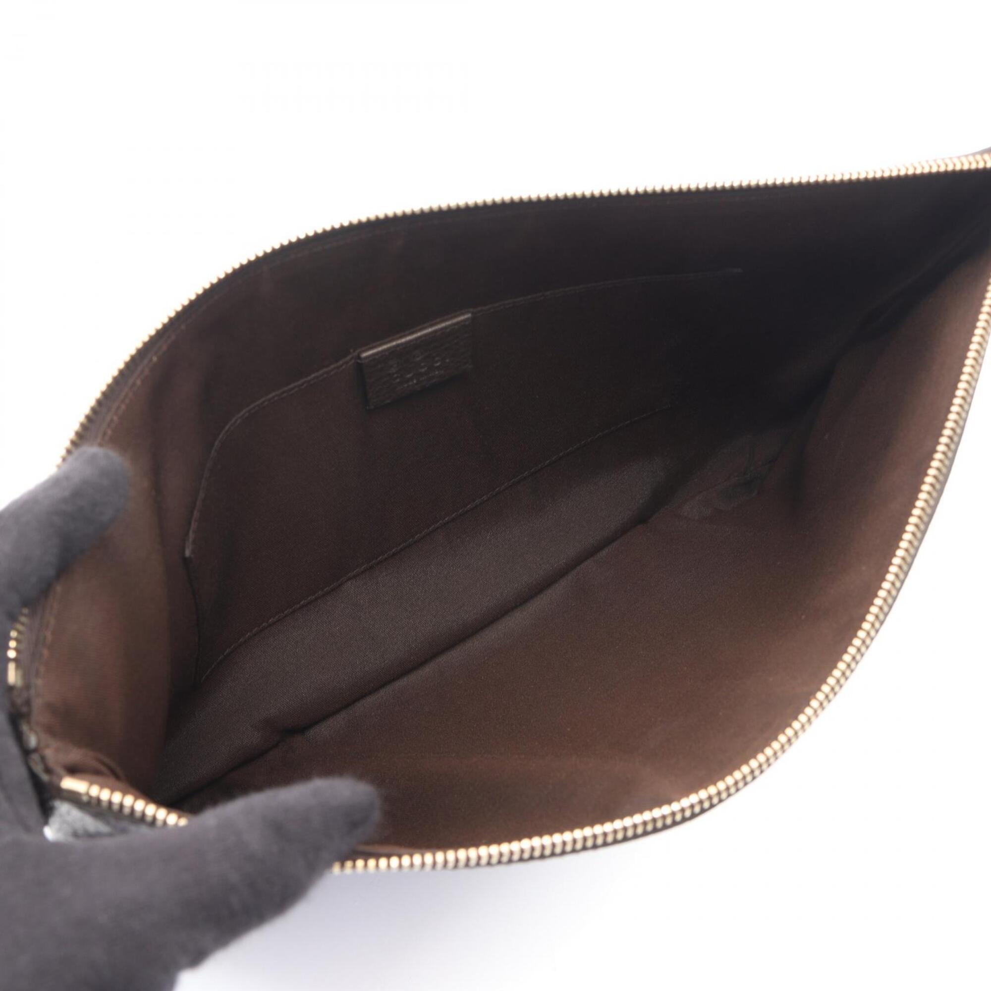 Gucci Brown Leather Clutch Bag Handbag (Pre-Owned)