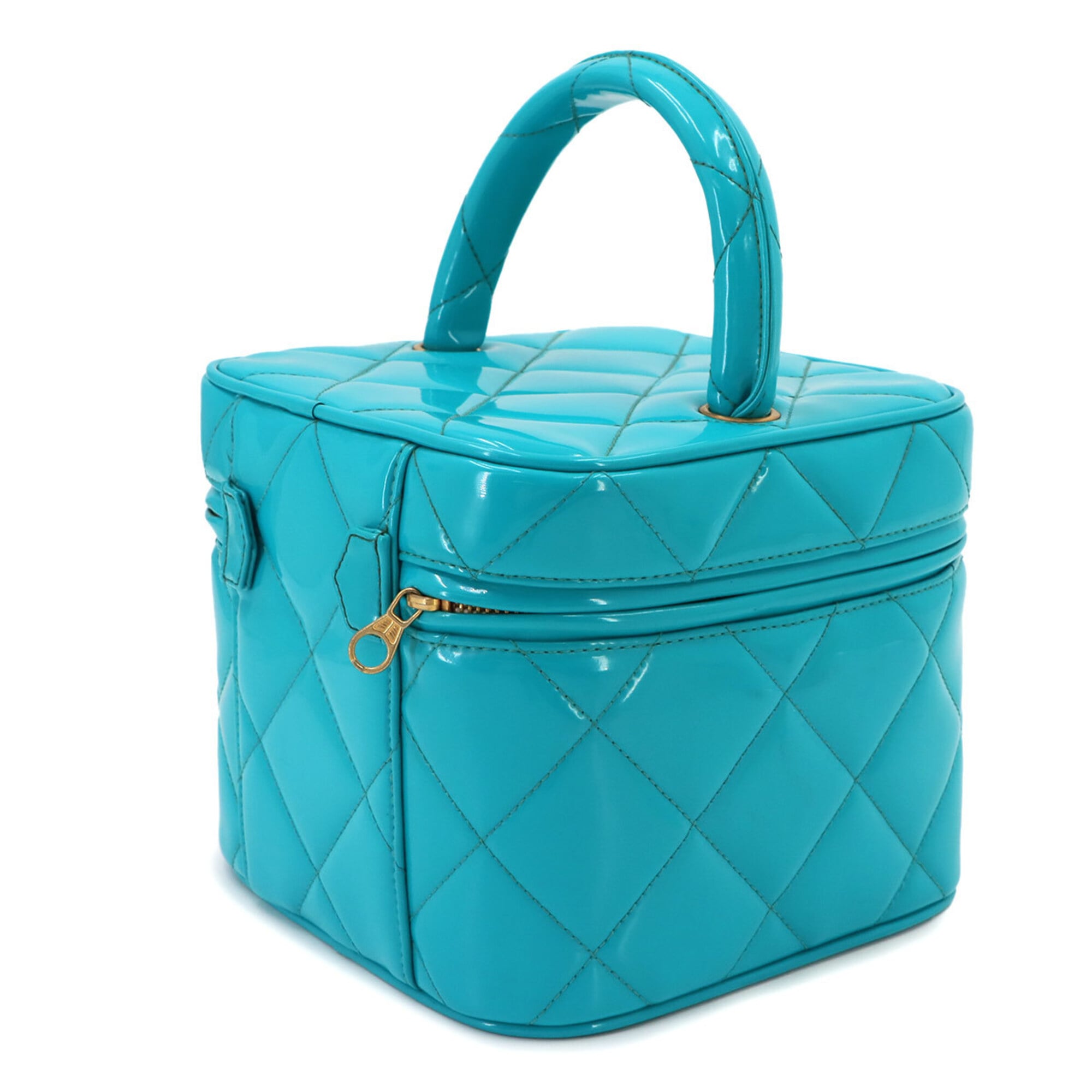 Chanel Blue Patent Leather Handbag Vanity Bag (Pre-Owned)
