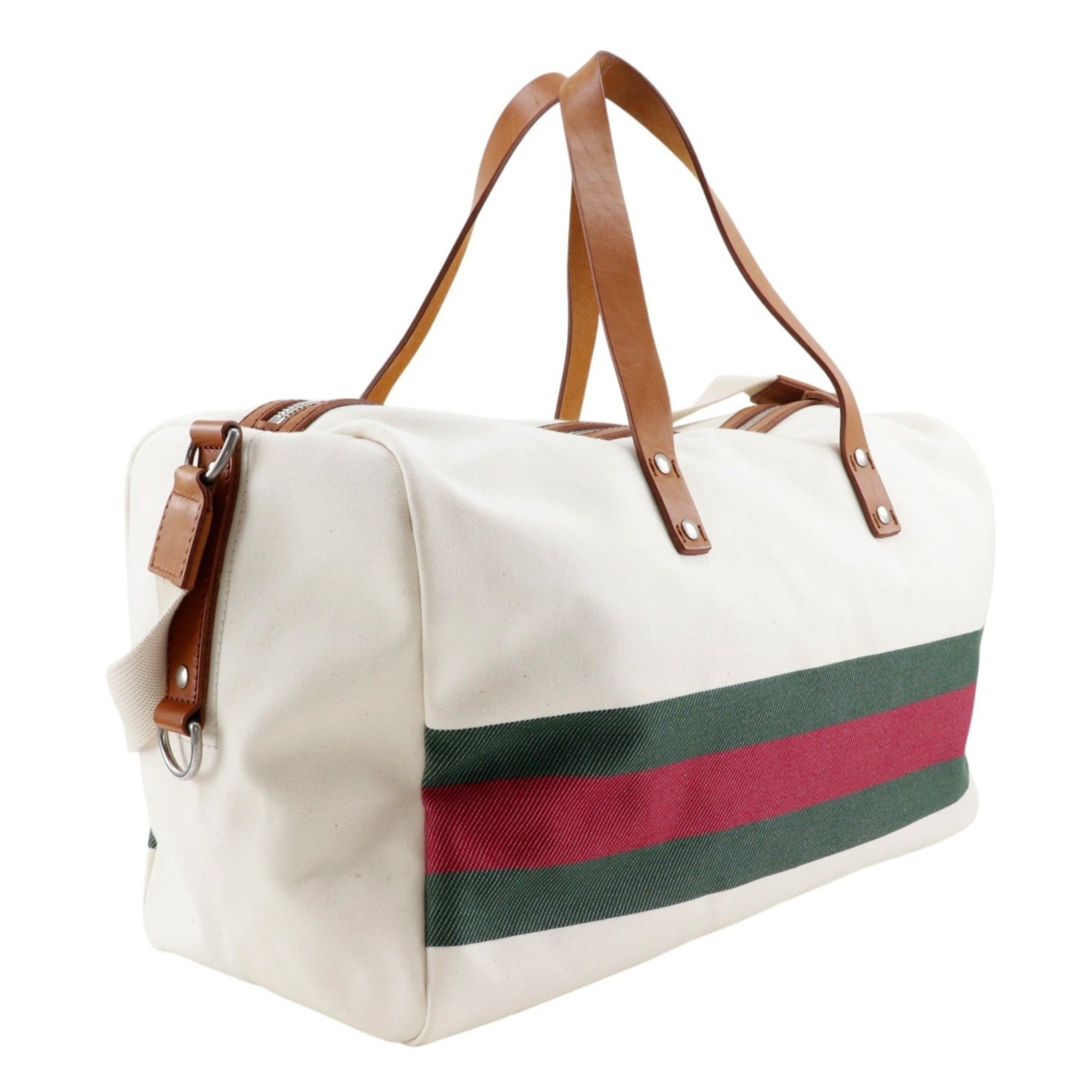 Gucci Off-White Canvas Boston Bag (Pre-Owned)