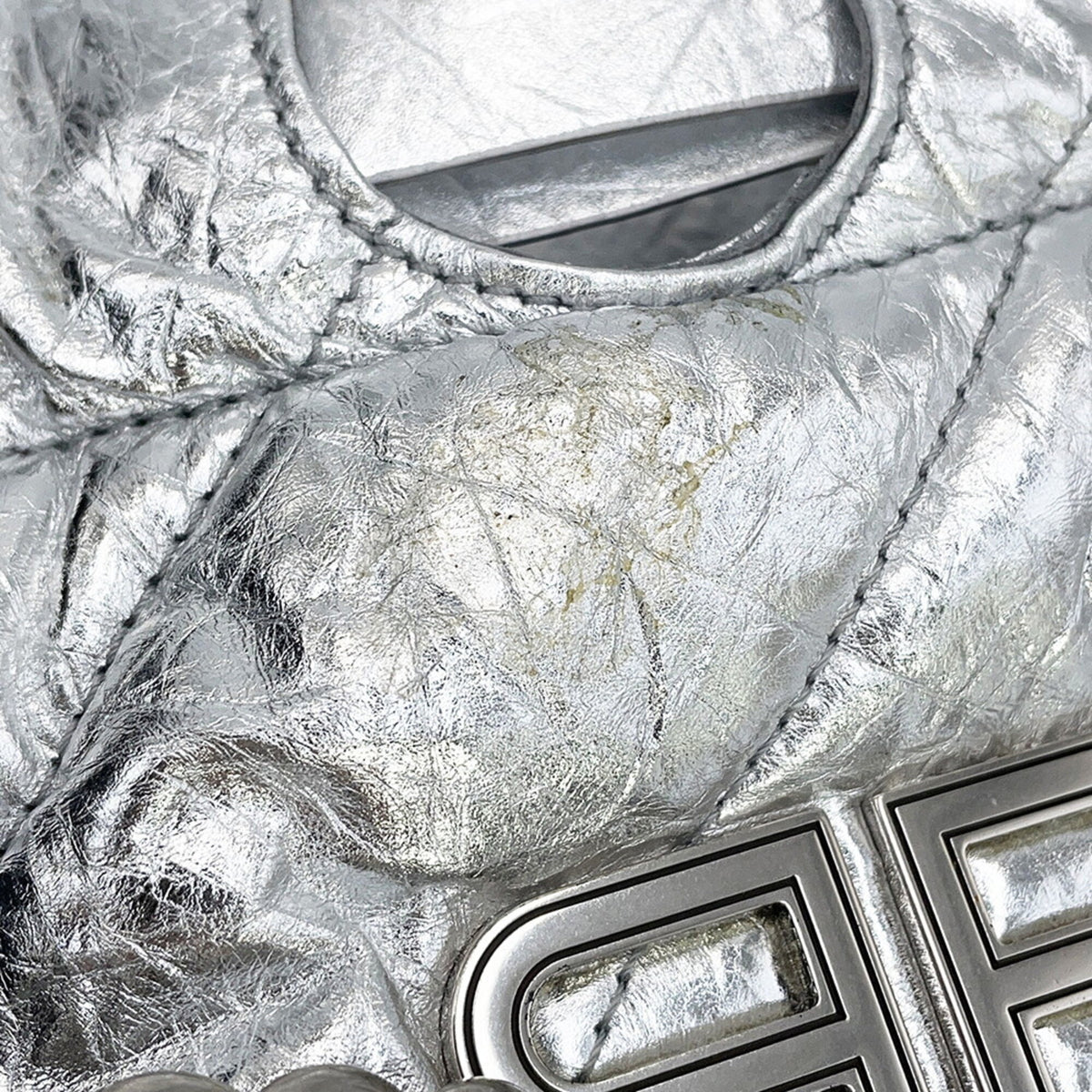 Balenciaga Silver Leather Handbag Shoulder Bag Tote Bag (Pre-Owned)