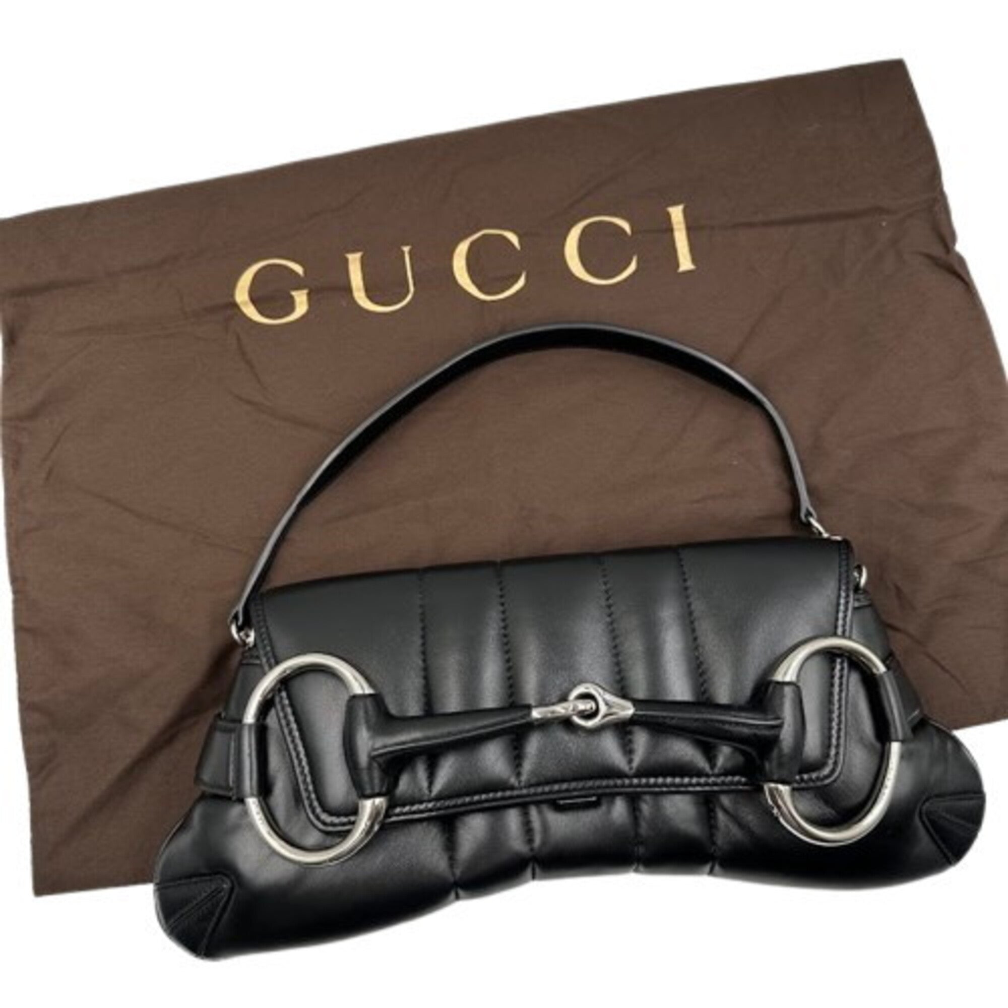 Gucci Horsebit Black Leather Shoulder Bag (Pre-Owned)