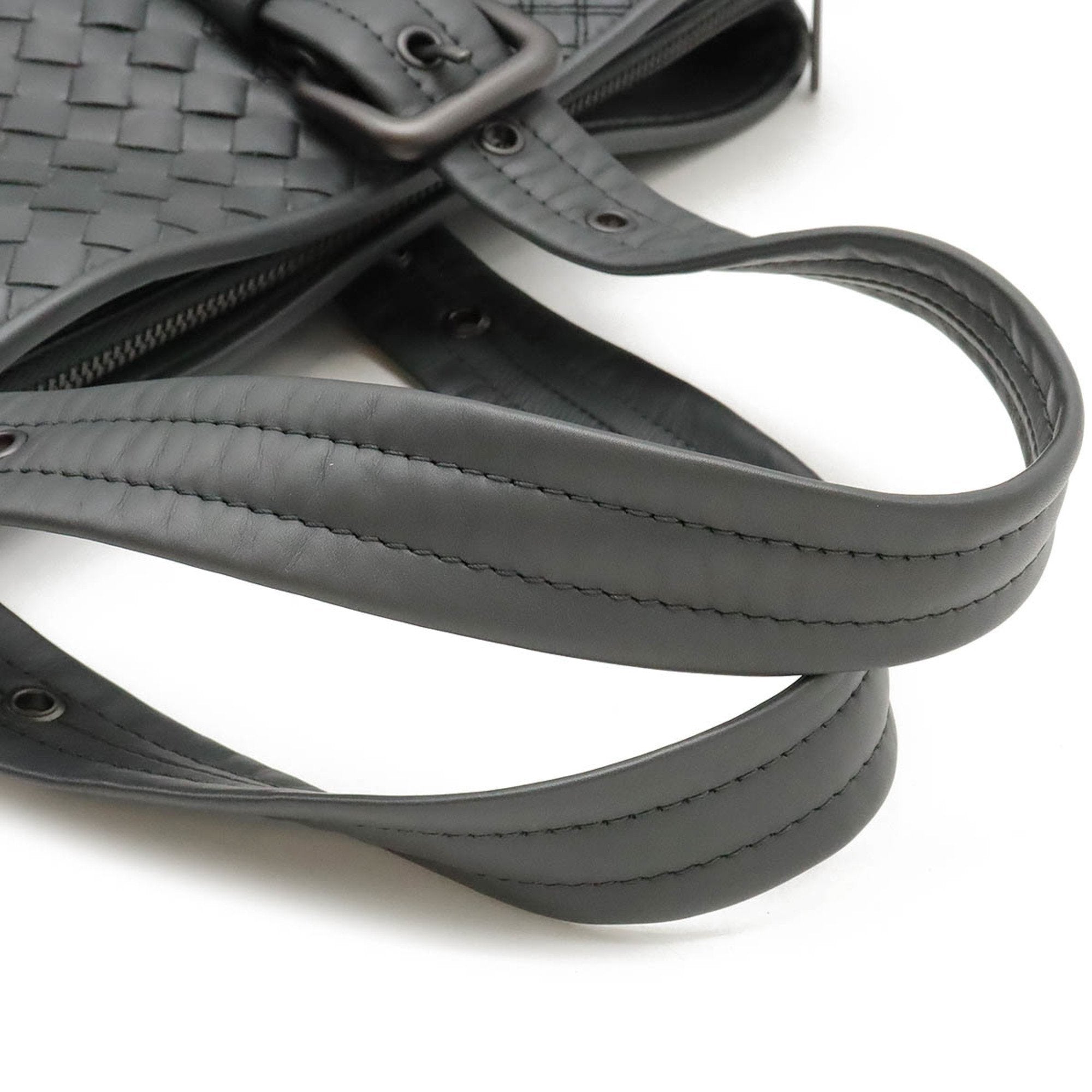 Bottega Veneta Intreccio Gray Leather Tote Bag (Pre-Owned)
