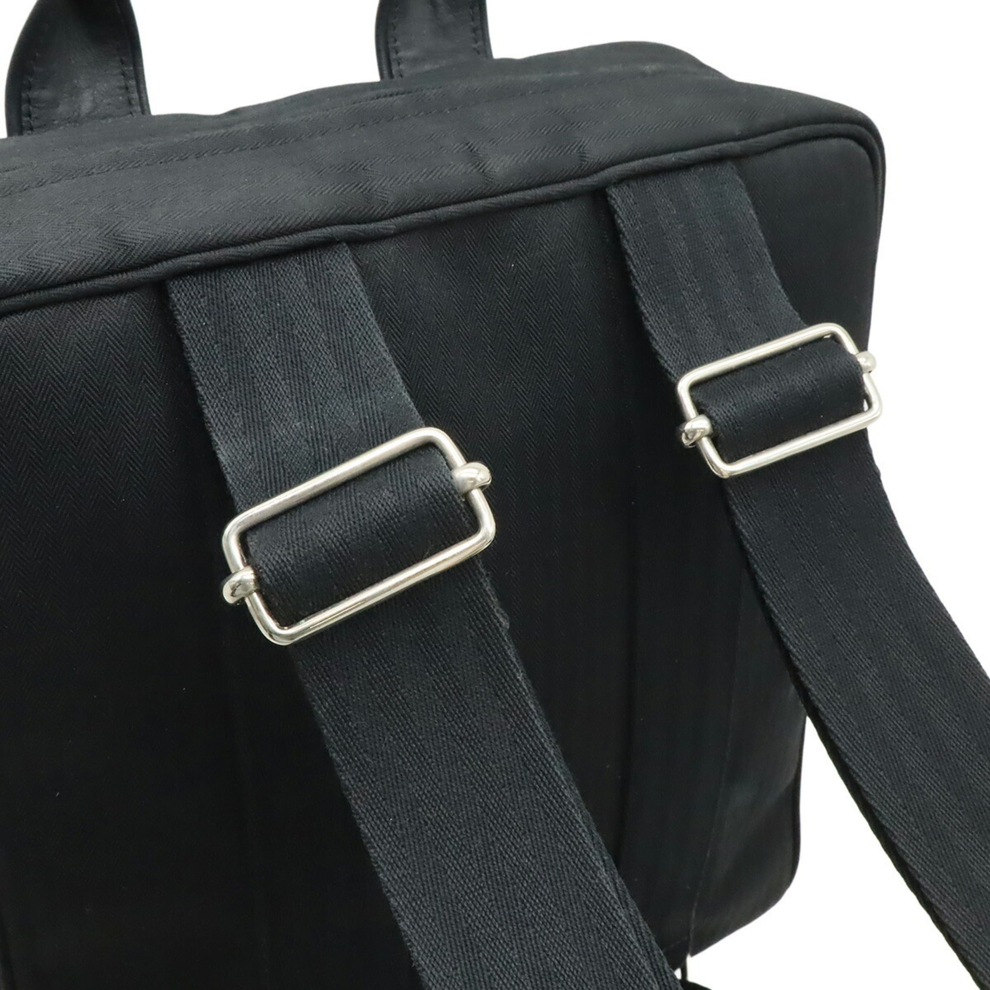 Hermes Acapulco Black Toile Chevron Leather Backpack Tote Bag (Pre-Owned)