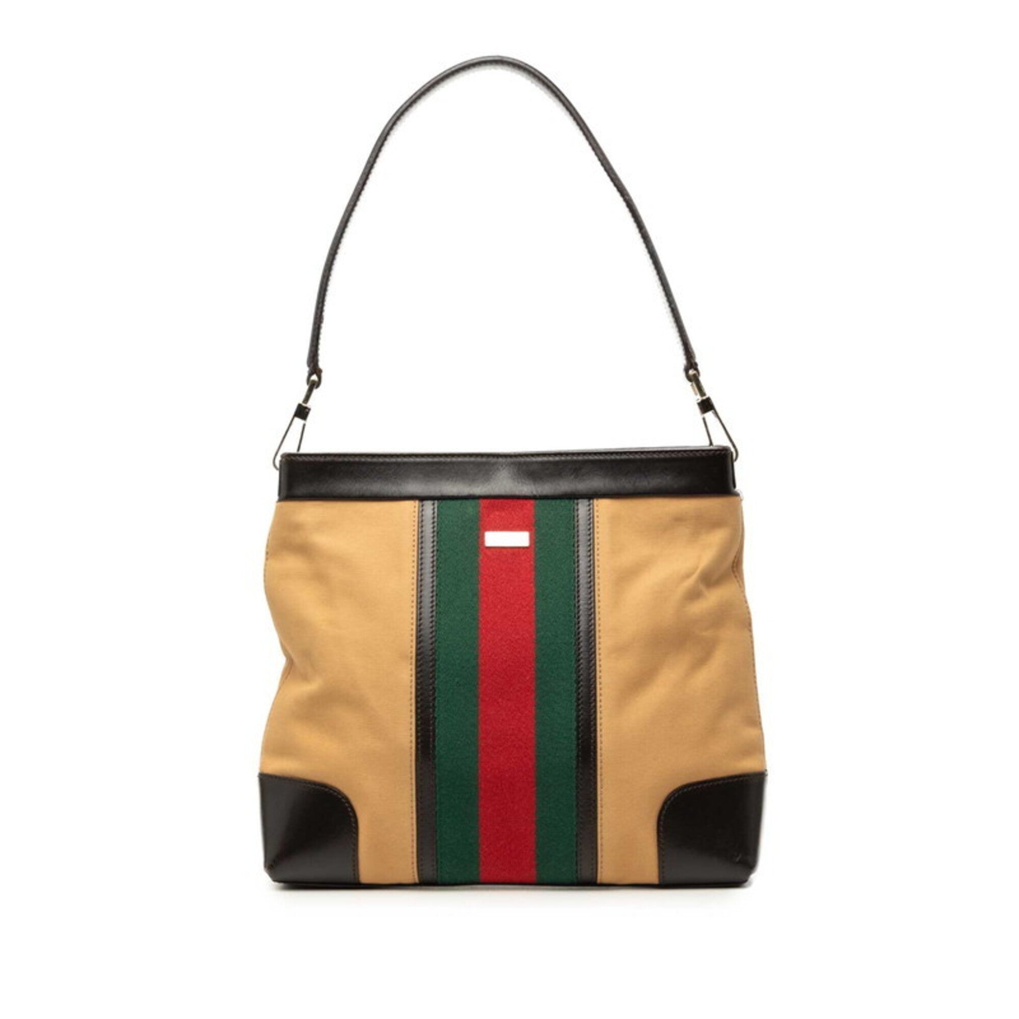 Gucci Beige Dark Brown Canvas Leather Handbag Shoulder Bag (Pre-Owned)