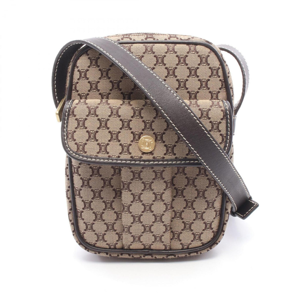 Celine Beige Brown Canvas Leather Handbag Shoulder Bag (Pre-Owned)